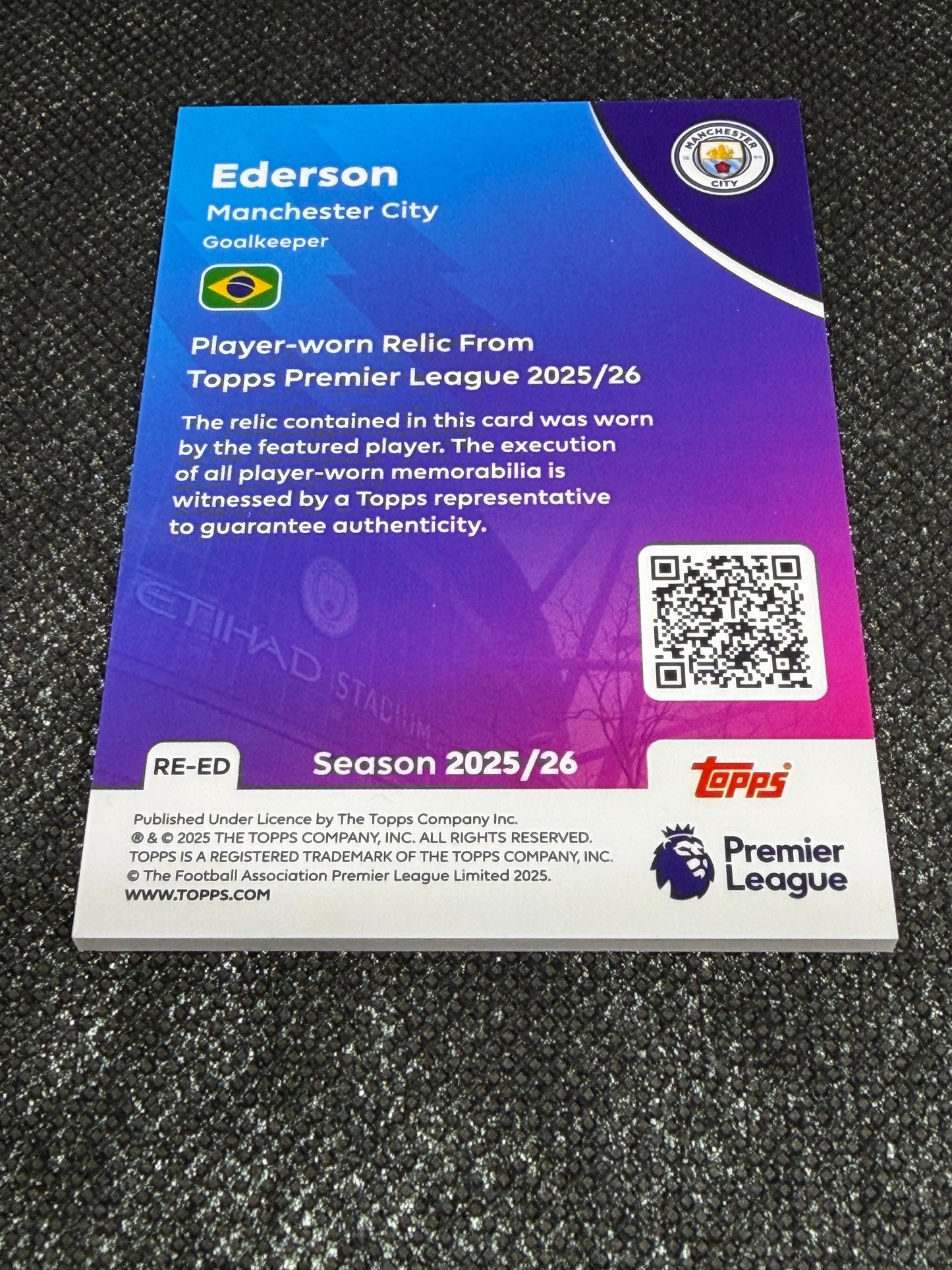 2025-26 Topps Premier League Soccer Premier Relics Base - Ederson