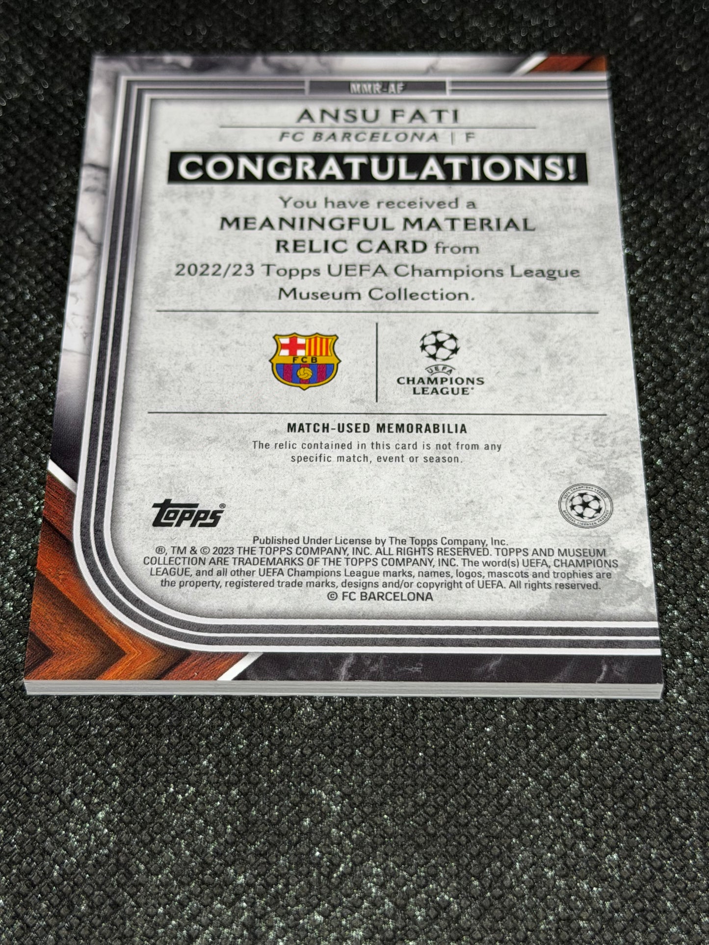 2022-23 Topps Museum Collection UEFA Club Competitions Meaningful Material Relic Card 02/25 - Ansu Fati