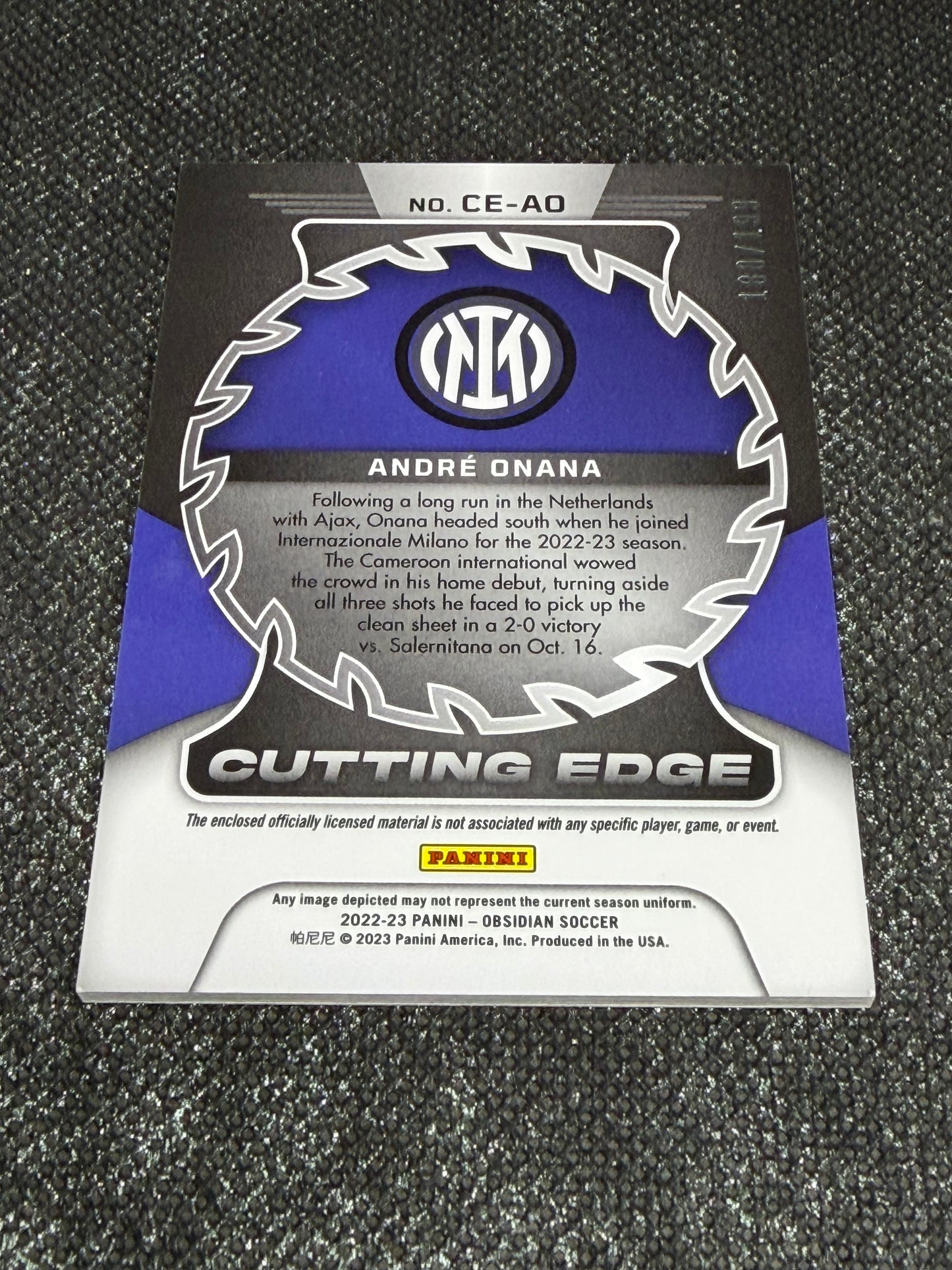 2022-23 Panini Obsidian Soccer Cutting Edge Material 180/199 - Andre Onana