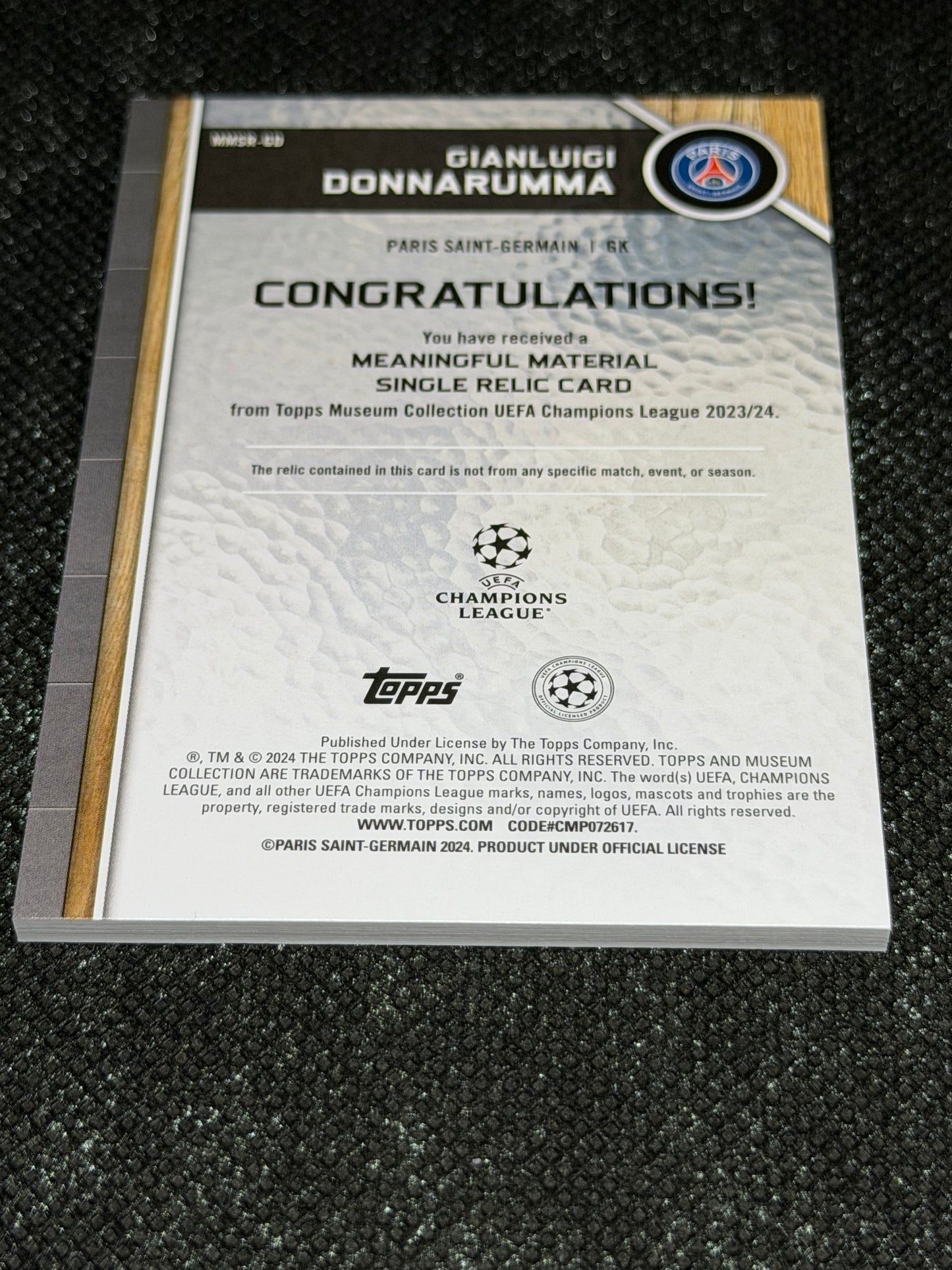 2024-25 Topps Museum Collection UEFA Club Competitions Meaningful Material Relic Card 21/25 - Gianluigi Donnarumma