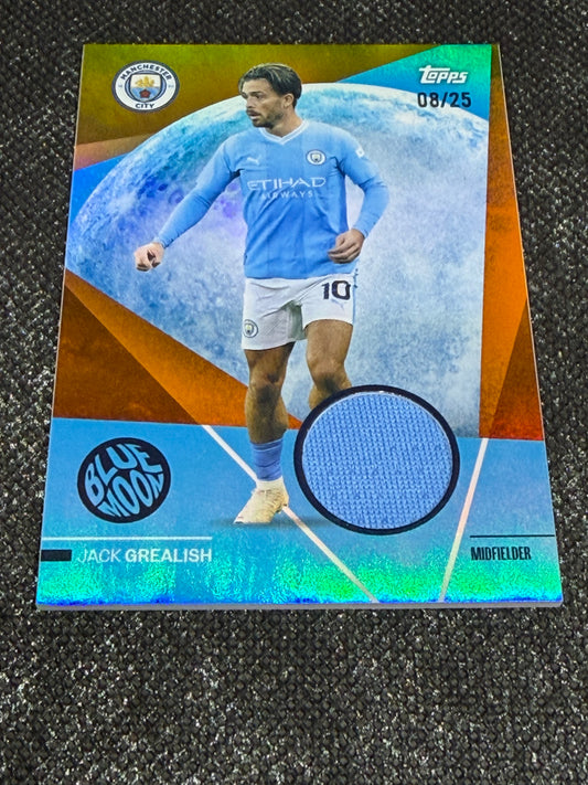 2023-24 Topps Manchester City Team Set Blue Moon Relic Card 08/25 - Jack Grealish
