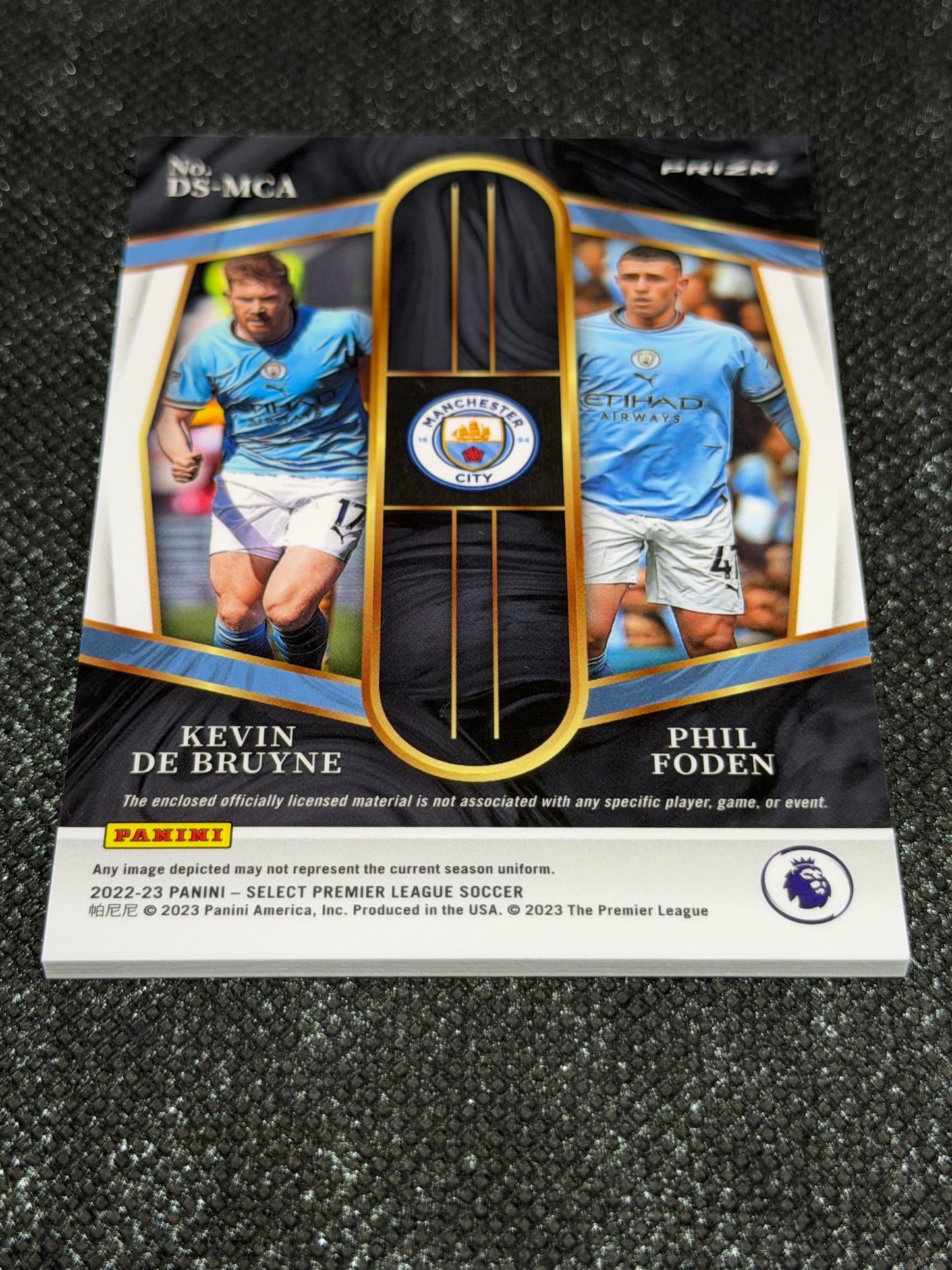 2022-23 Panini Select Premier League Soccer Dual Swatches Silver Prizm - Phil Foden & Kevin De Bruyne