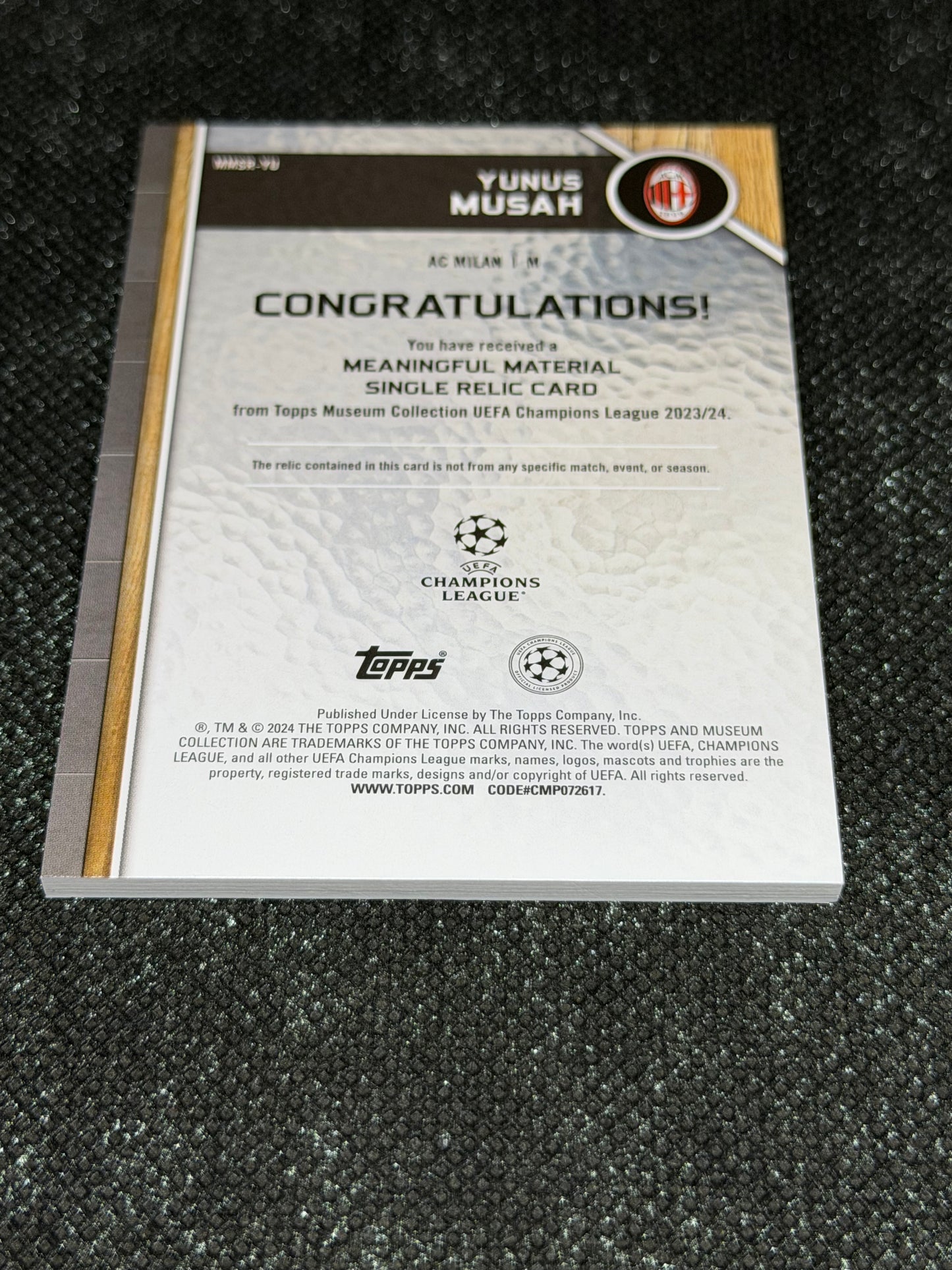 2024-25 Topps Museum Collection UEFA Club Competitions Meaningful Material Single Relic Card 043/199 - Yunus Musah