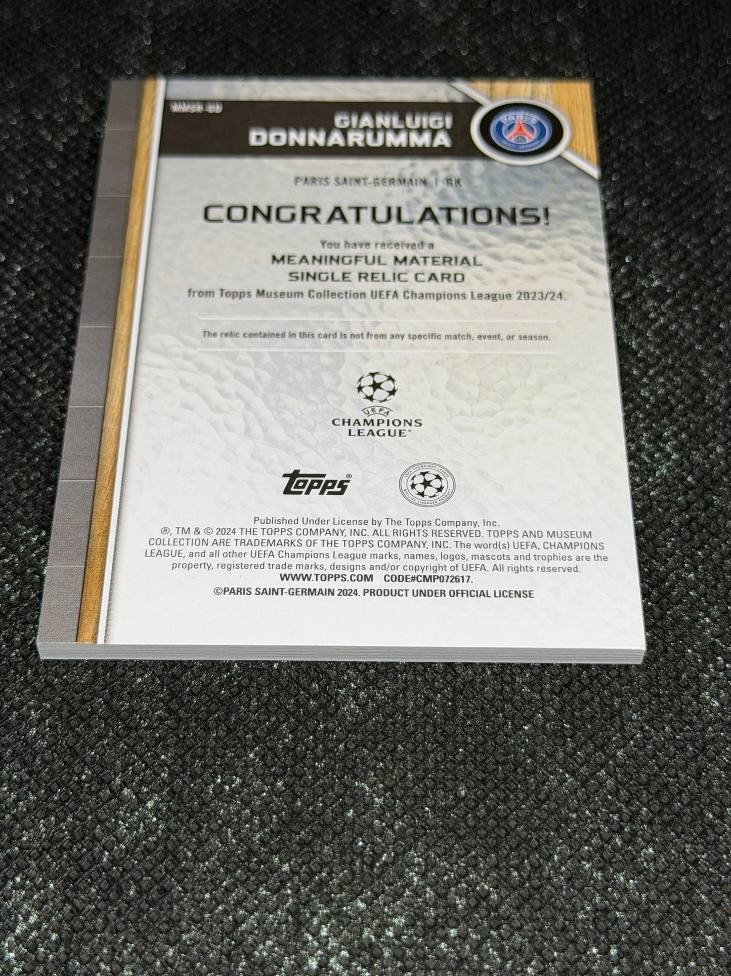 2024-25 Topps Museum Collection UEFA Club Competitions Meaningful Material Relic Card 153/199 - Gianluigi Donnarumma