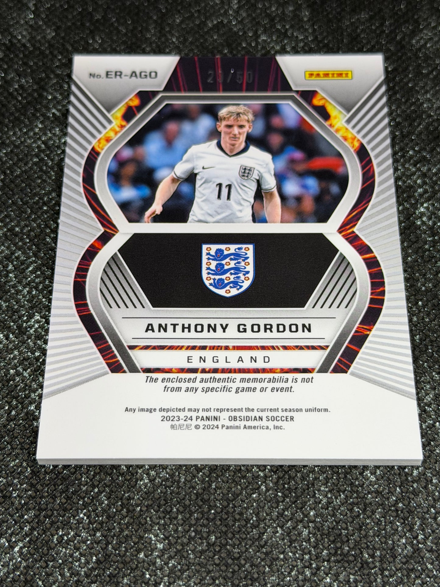 2023-24 Panini Obsidian Soccer Eruption Material 23/50 - Anthony Gordon