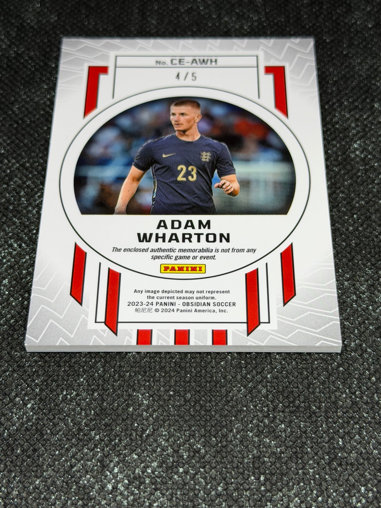 2023-24 Panini Obsidian Soccer Cutting Edge Material RC 4/5 - Adam Wharton