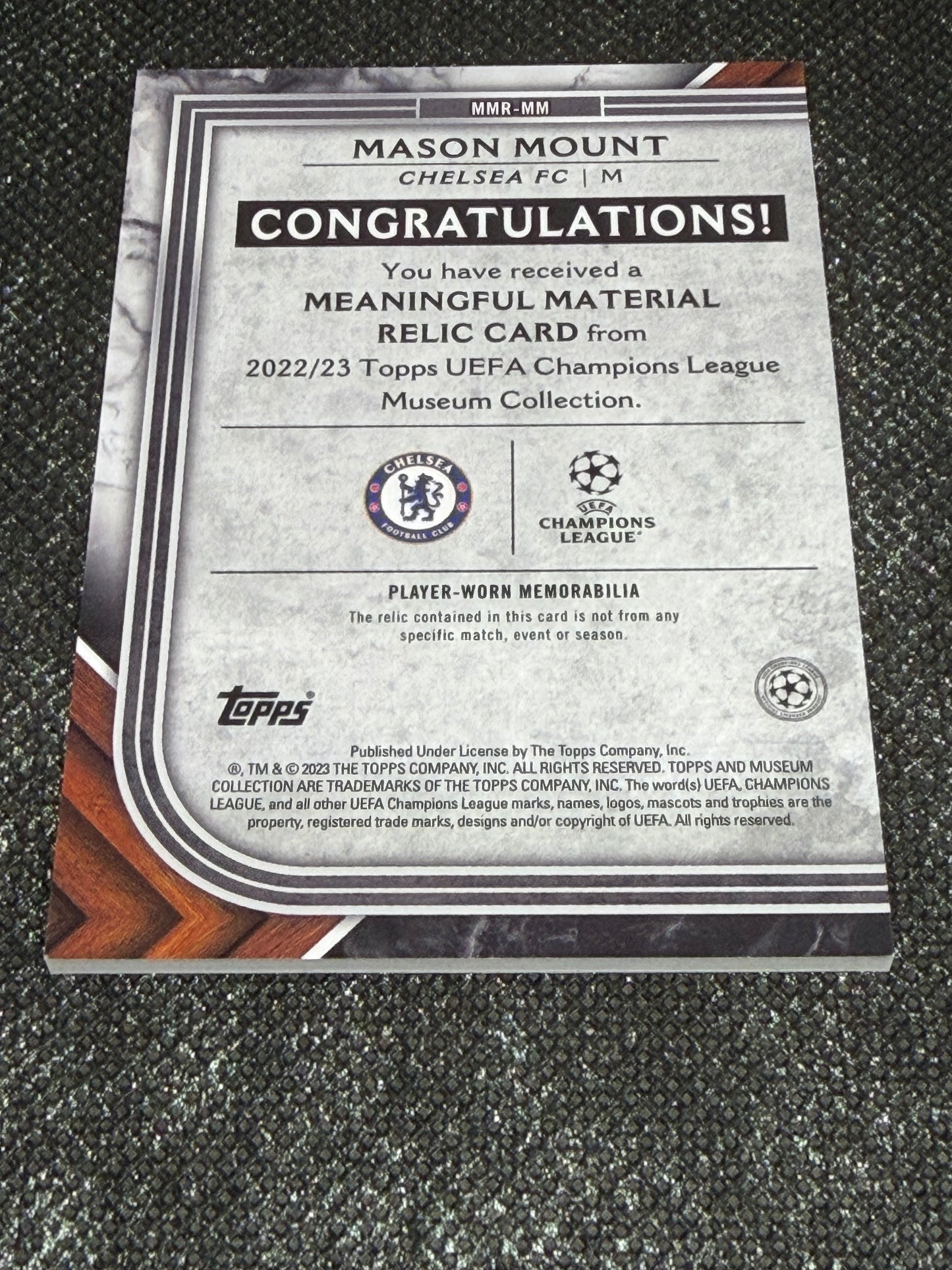2022-23 Topps UEFA Champions League Museum Collection Meaningful Material Relic Card 029/250 - Mason Mount