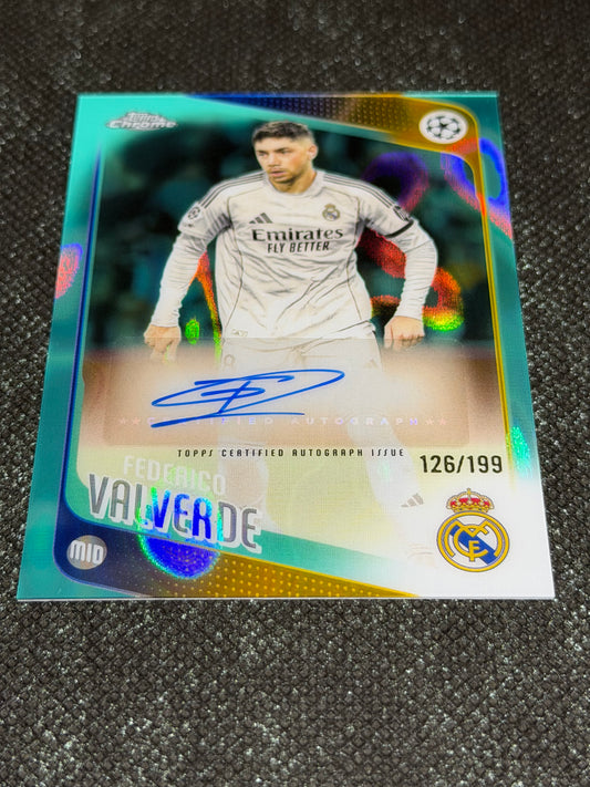 2025-26 Topps Chrome UEFA Club Competitions Autograph Card Aqua 126/199 - Frederico Valverde