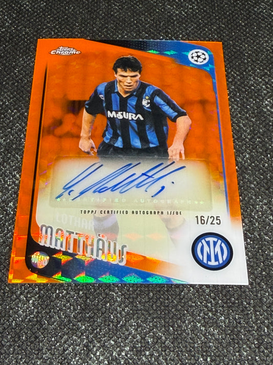 2025-26 Topps Chrome UEFA Club Competitions Autograph Card Orange Geometric 16/25 - Lothar Matthaus