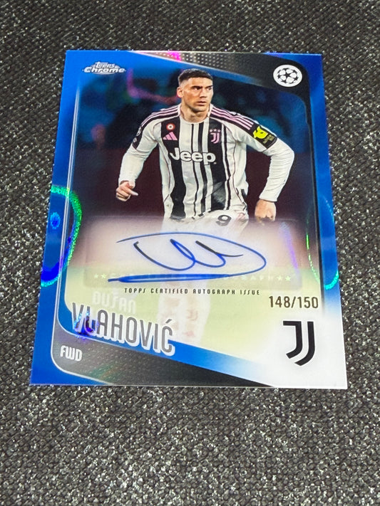 2025-26 Topps Chrome UEFA Club Competitions Blue Autograph Card 148/150 - Dusan Vlahovic