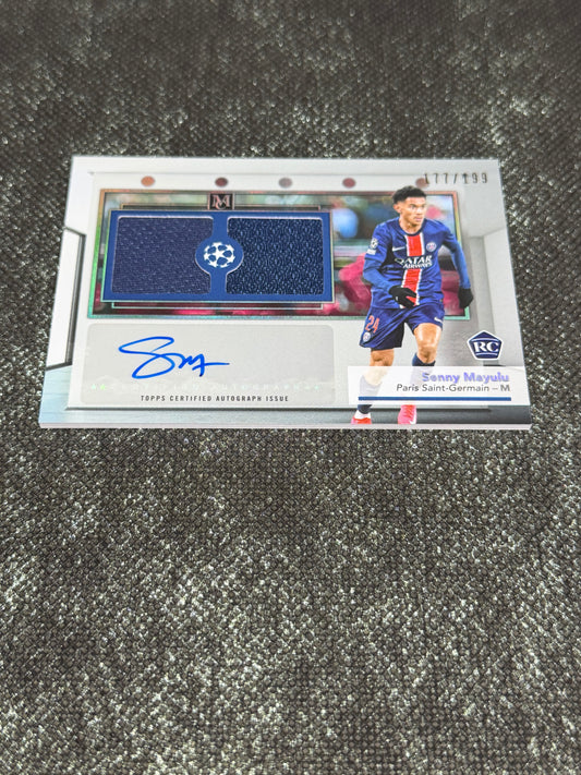 2024-25 Topps Museum Collection Signature Swatches Dual Relic Autograph Rookie Card 177/199 - Seny Mayulu