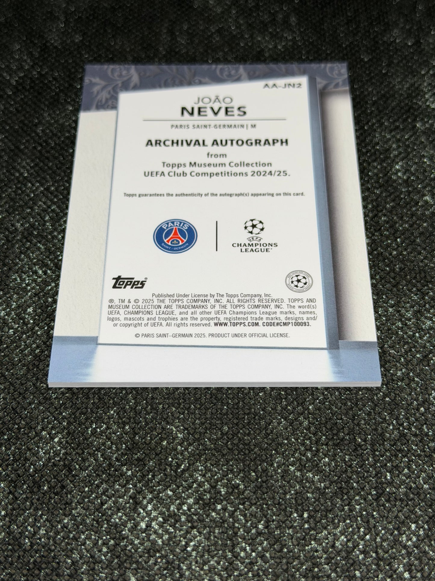 2024-25 Topps Museum Collection UEFA Club Competitions Archival Autograph 29/75 - Joao Neves