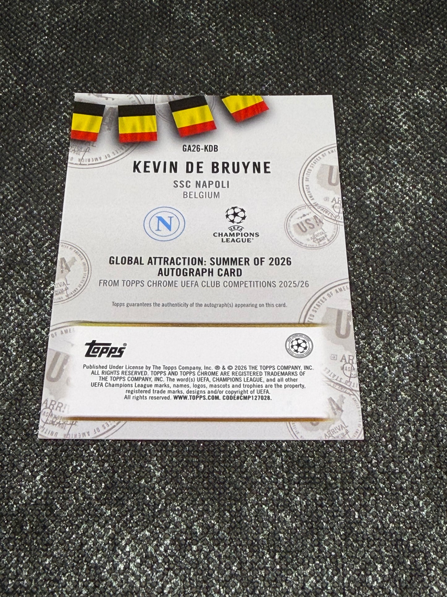 2025-26 Topps Chrome UEFA Club Competitions Global Attraction : Summer of 2026 Autograph Card 81/99 - Kevin De Bruyne