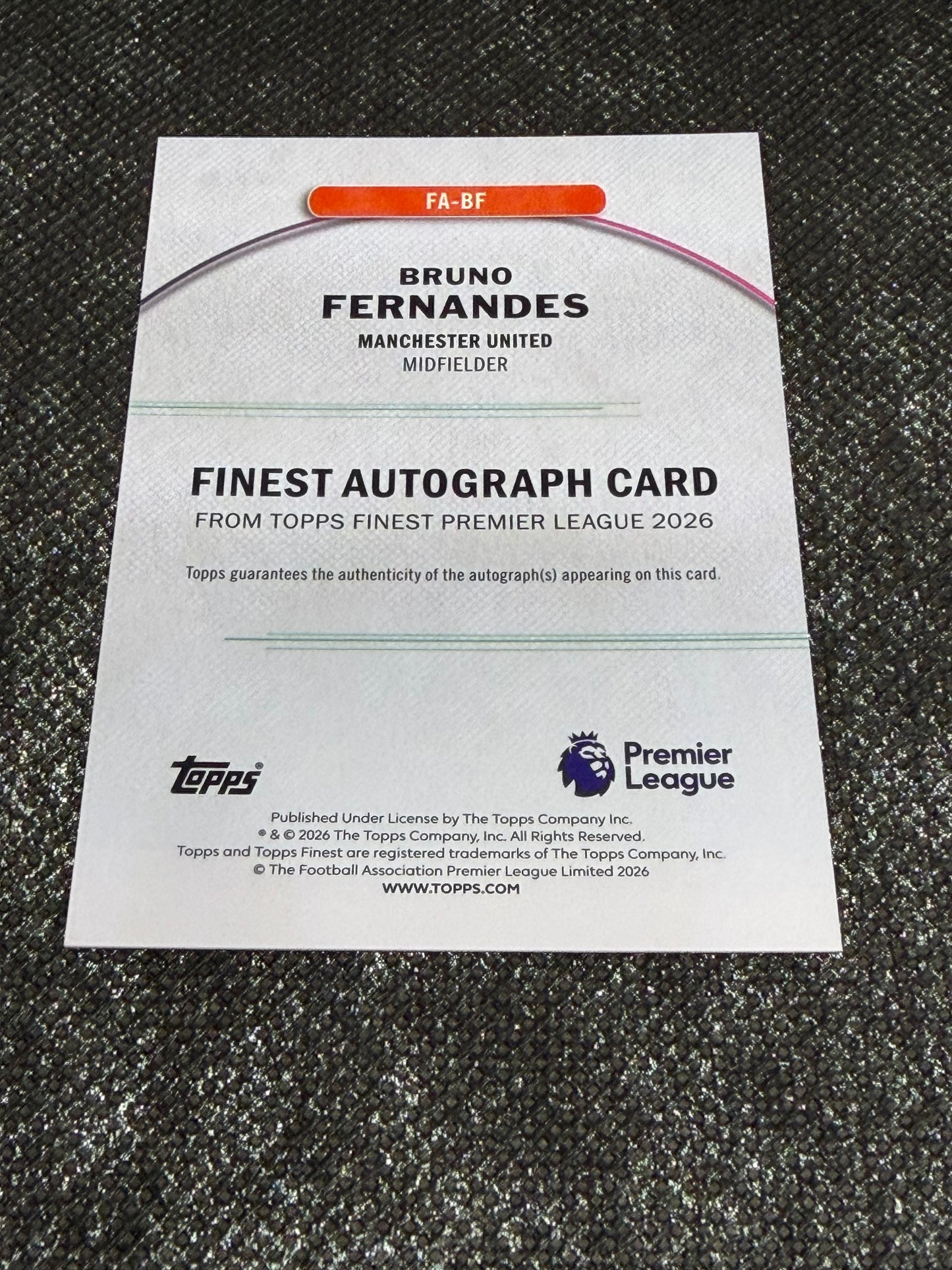2025-26 Topps Finest Premier League Finest Autograph Card Green 43/75 - Brune Fernandes