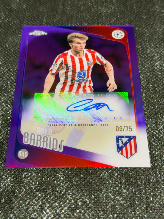 2025-26 Topps Chrome UEFA Club Competitions Autograph Card Purple 09/75 - Pablo Barrios