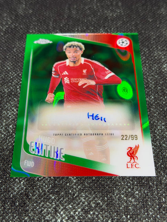 2025-26 Topps Chrome UEFA Club Competitions Autograph Card Green 22/99 - Hugo Ekitike (Copy)
