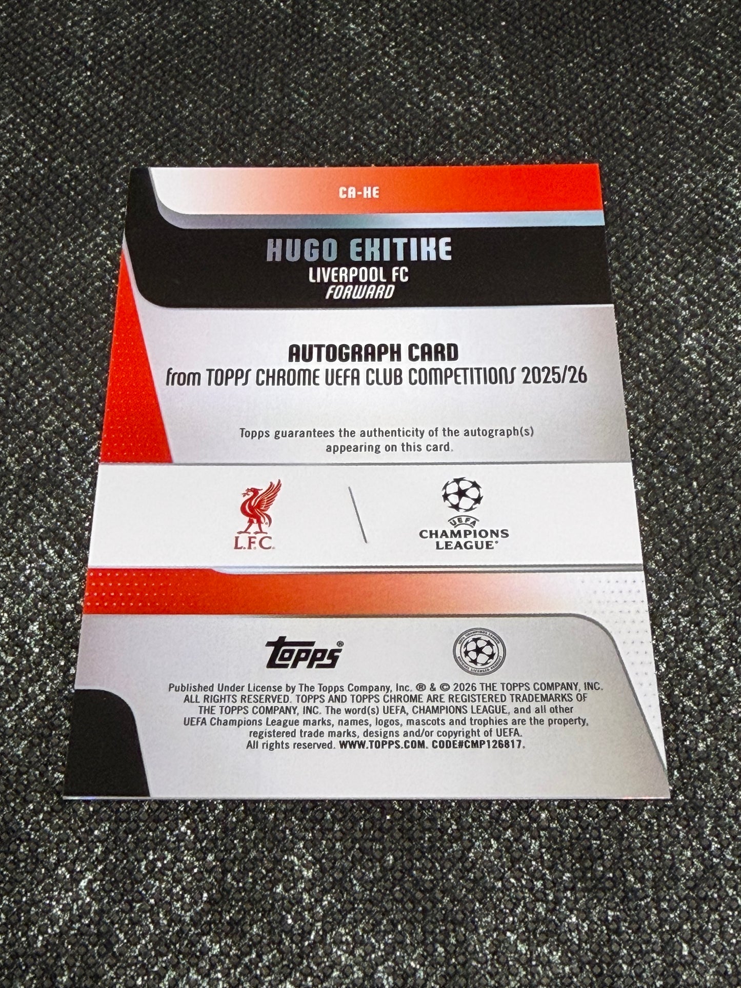 2025-26 Topps Chrome UEFA Club Competitions Autograph Card Green 22/99 - Hugo Ekitike (Copy)