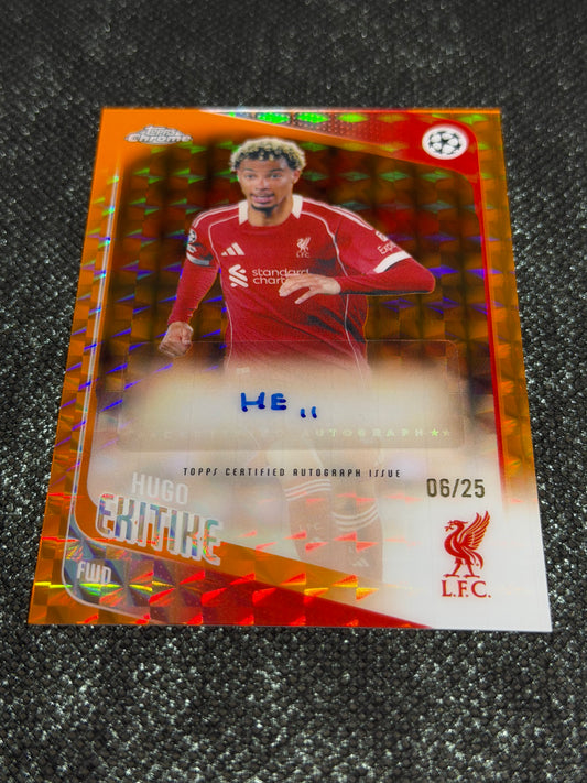 2025-26 Topps Chrome UEFA Club Competitions Autograph Card Orange Geometric 06/25 - Hugo Ekitike (Copy) (Copy)