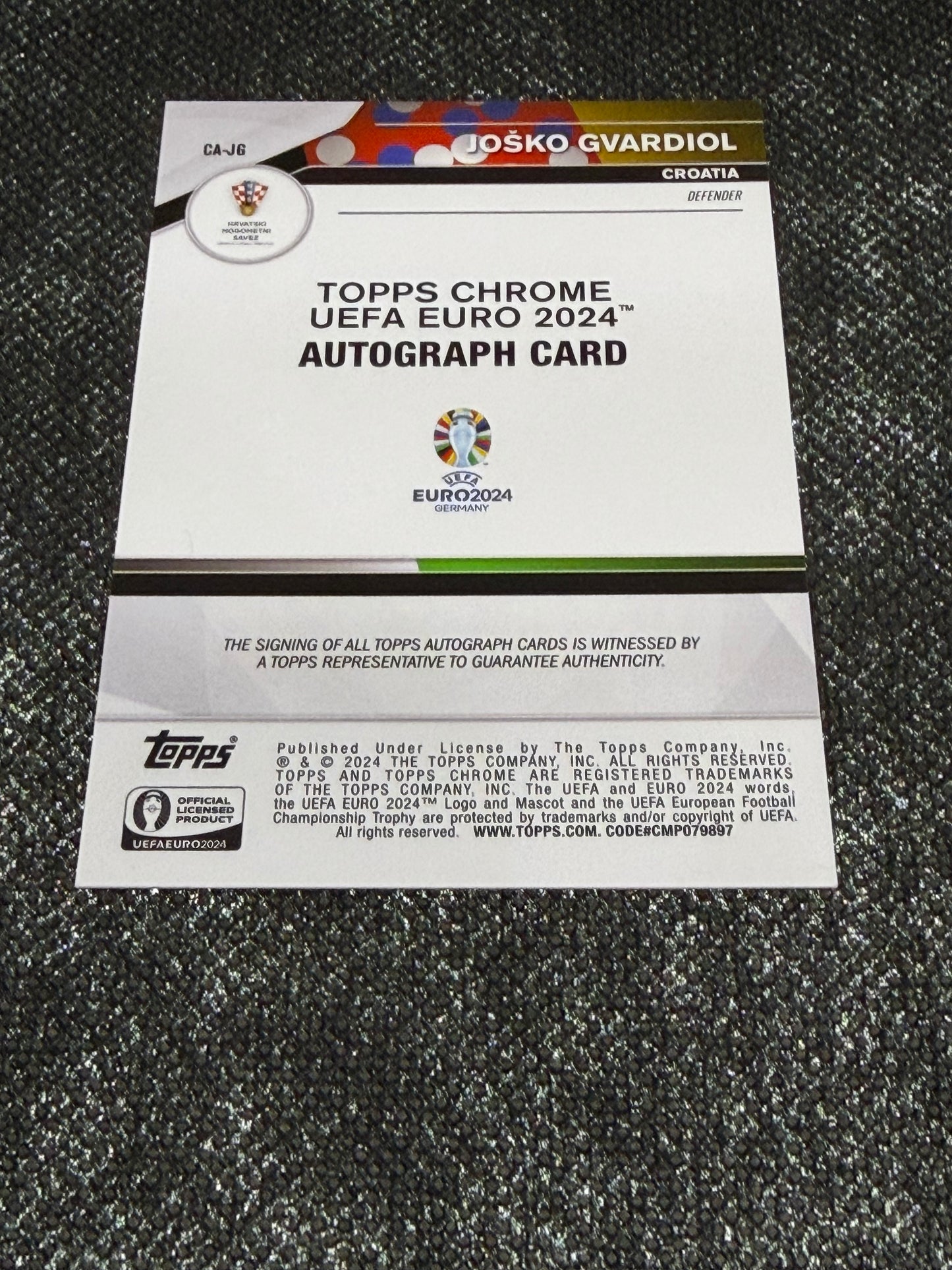 Topps Chrome UEFA Euro 2024 Autograph Card - Josko Gvardiol