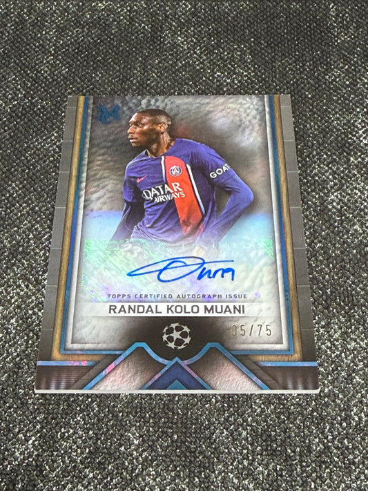 2023-24 Topps Museum Collection UEFA Champions League Archival Autograph Card Teal 05/75 - Randal Kolo Muani