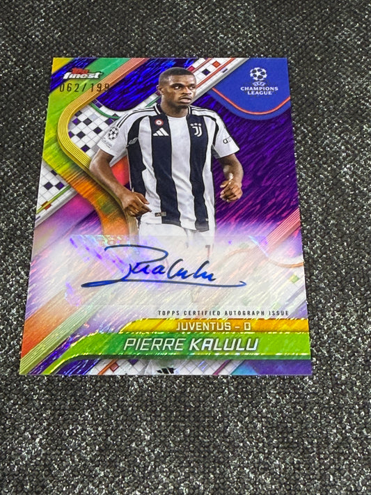 2024-25 Topps Finest UEFA Club Competitions Base Card Autograph Variation Purple 062/199 - Pierre Kalulu