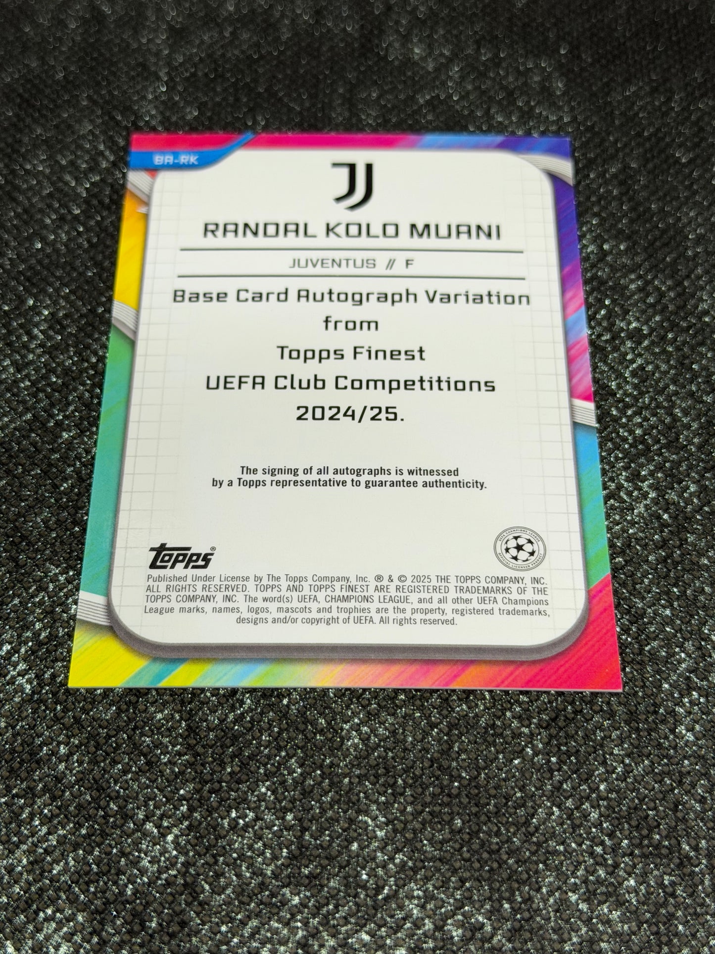 2024-25 Topps Finest UEFA Club Competitions Base Card Autograph Variation - Randal Kolo Muani