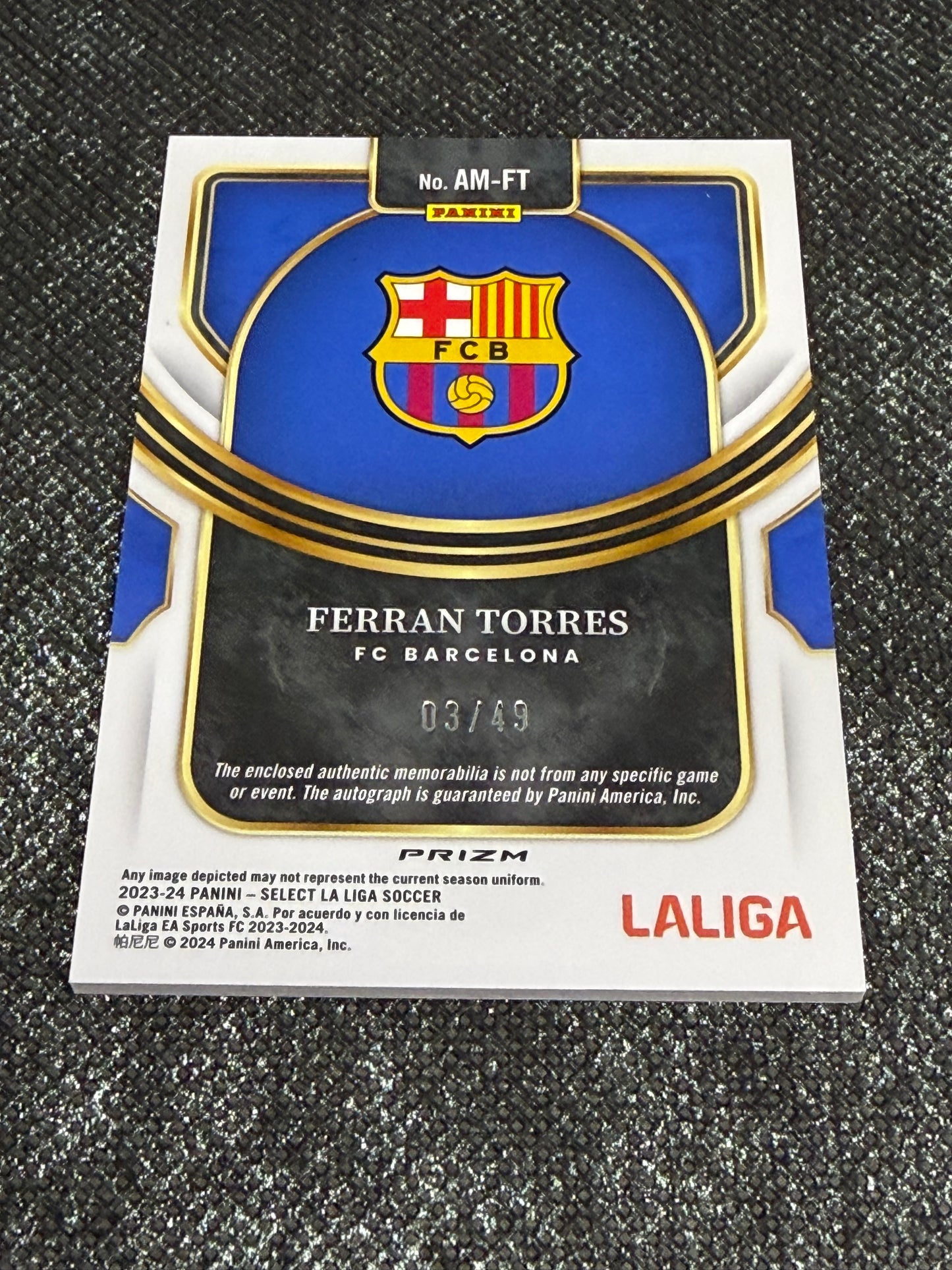 2023-24 Panini Select La Liga Soccer Autographed Memorabilia Purple 03/49 - Ferran Torres