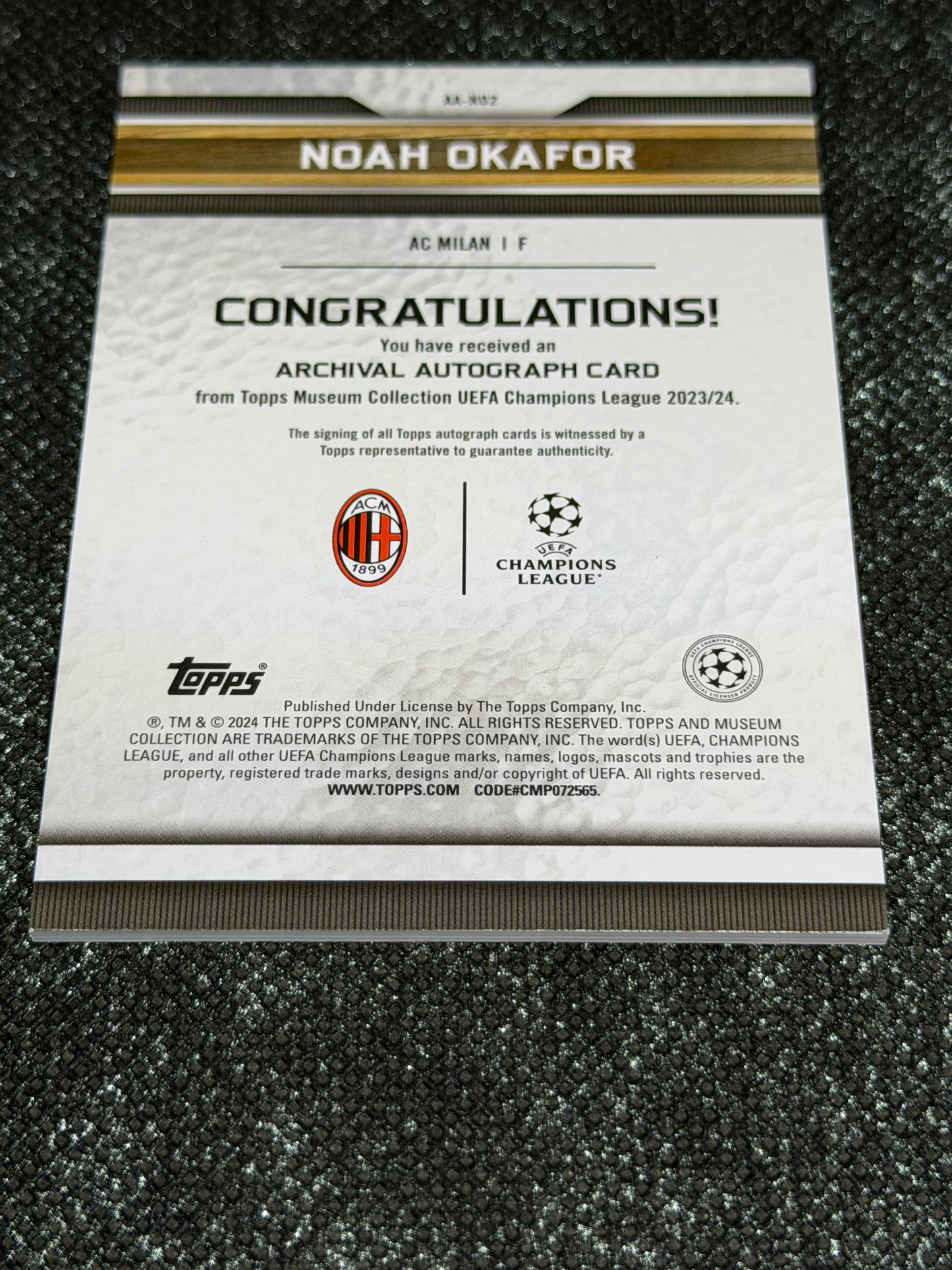 2023-24 Topps Museum Collection UEFA Champions League Archival Autograph Card 41/50 - Noah Okafor