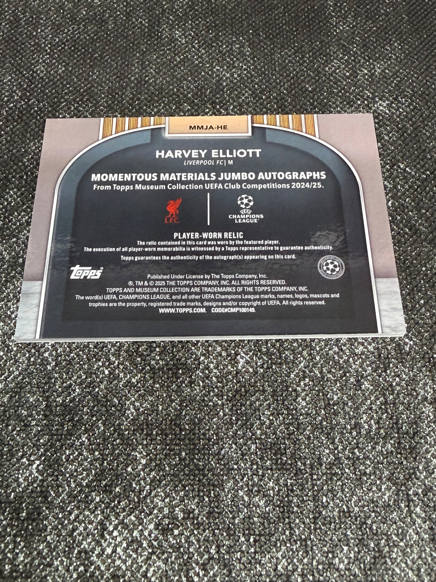2024-25 Topps Museum Collection UEFA Club Competitions Momentous Materials Jumbo Autograph 12/50 - Harvey Elliot