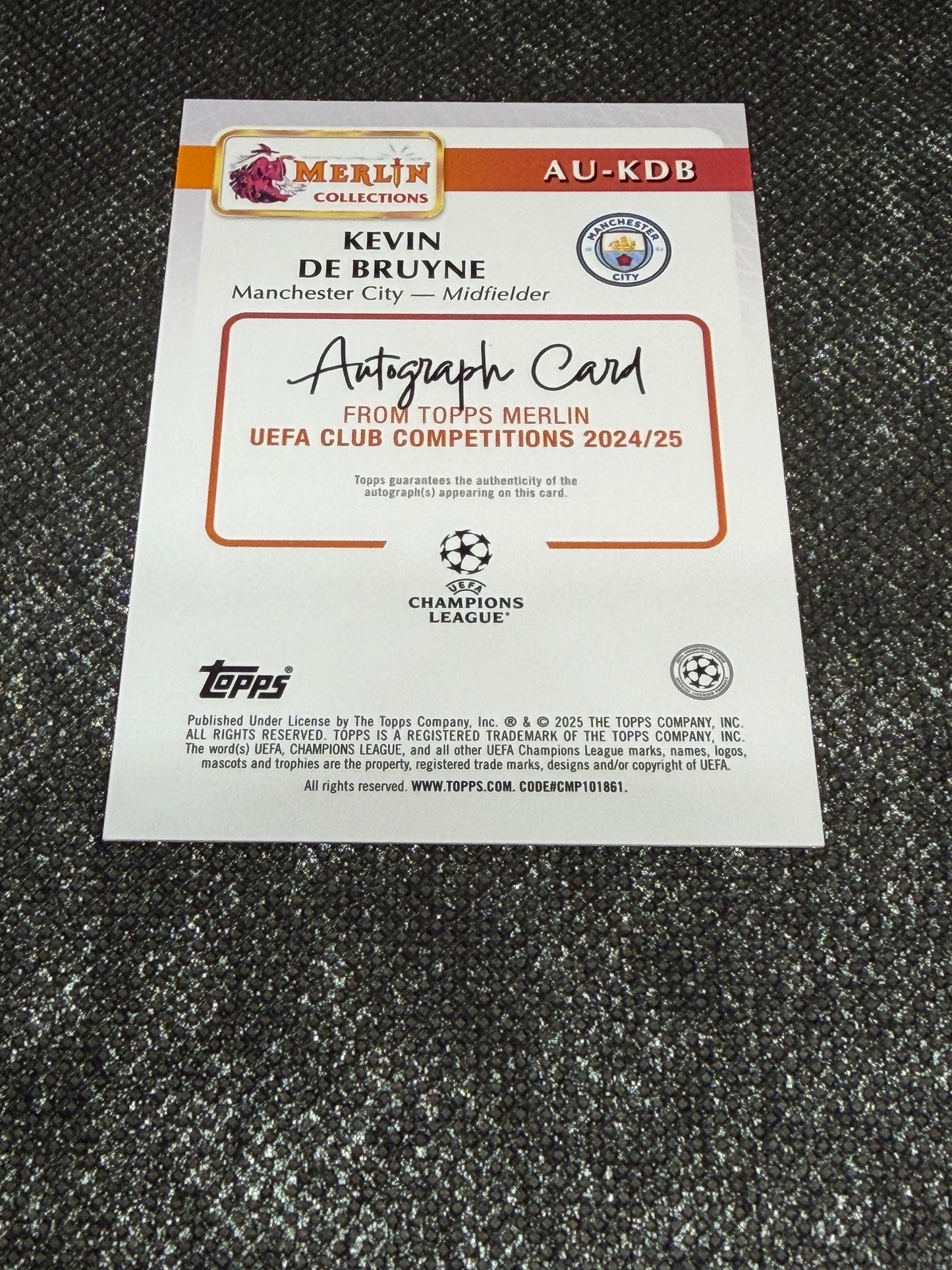 2024-25 Topps Merlin UEFA Club Competitions Autograph Card Gold 45/50 - Kevin De Bruyne