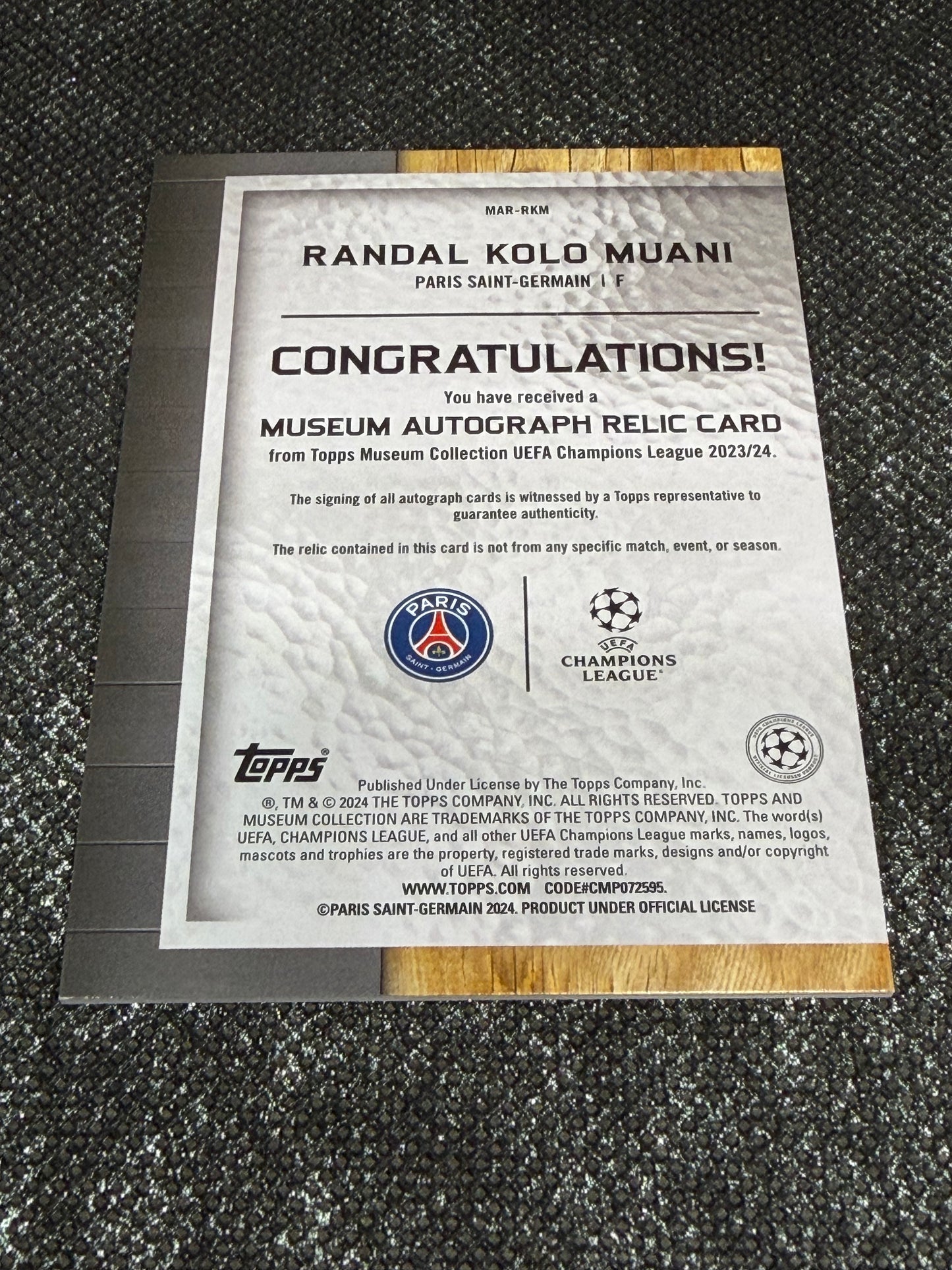 2023-24 Topps Museum Champions League Museum Autograph Relic Card 18/99 - Randal Kolo Muani