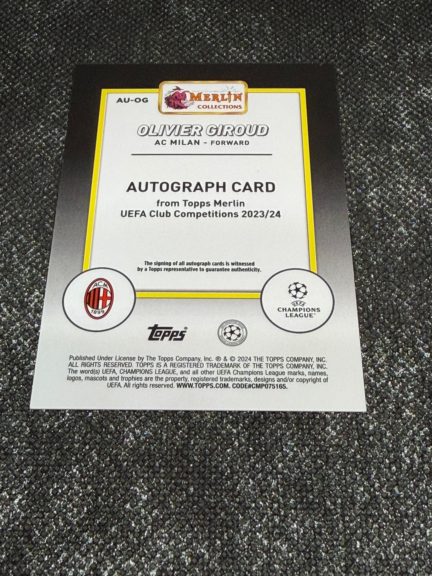 2023-24 Topps Merlin UEFA Club Competitions Autograph 81/99 - Olivier Giroud