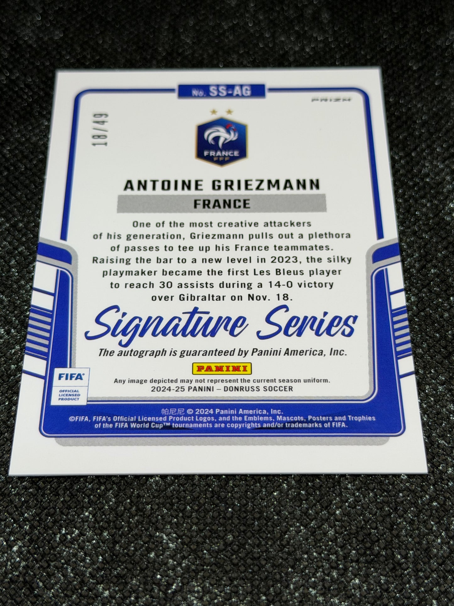 2024-25 Panini Donruss Soccer Signature Series Blue 18/49 - Antoine Griezmann