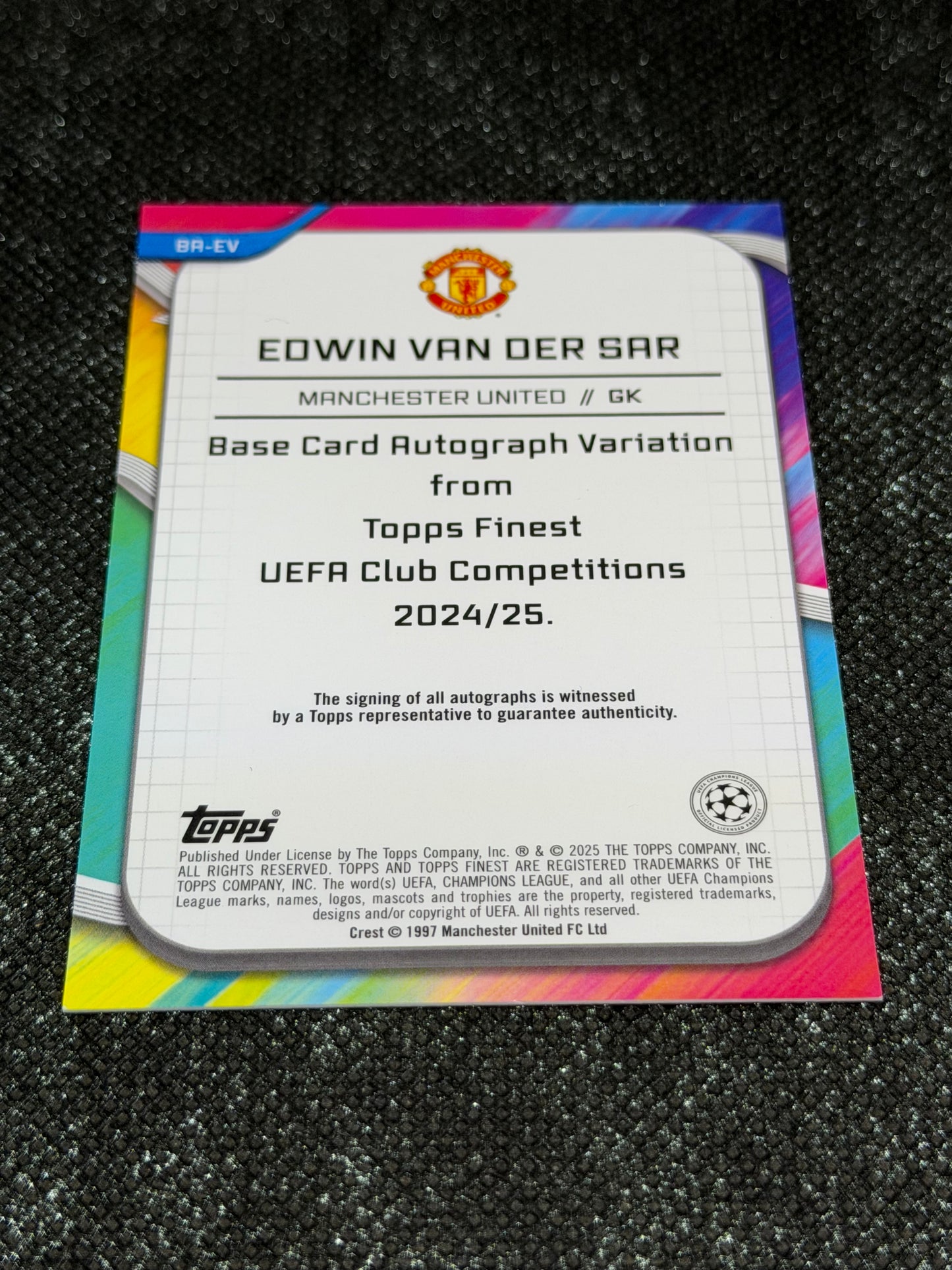 2024-25 Topps Finest UEFA Club Competitions Base Card Autograph Variation 002/125 - Edwin Van Der Sar