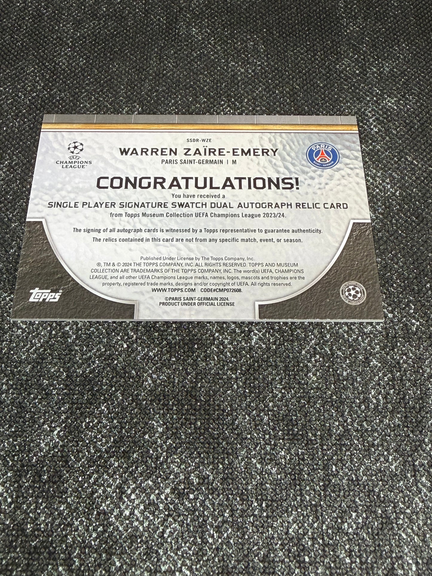 2023-24 Topps Museum Collection UEFA Champions League Single Player Signature Swatch 35/50 - Warren Zaire Emery Dual Autograph Relic Card