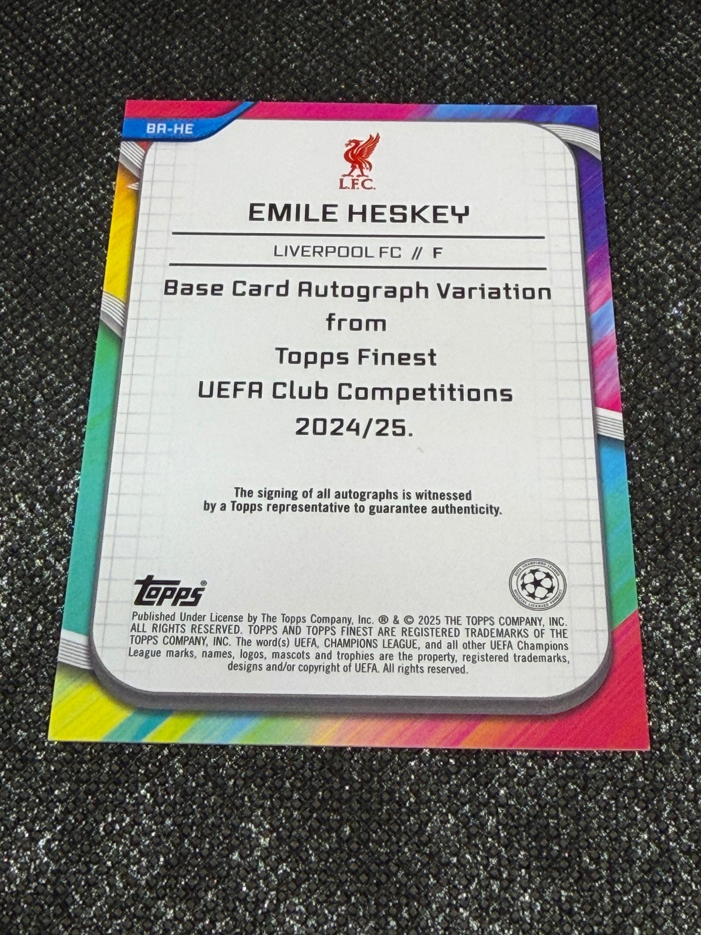 2024-25 Topps Finest UEFA Club Competitions Base Card Autograph Variation Pink 18/75 - Emile Heskey (Copy)