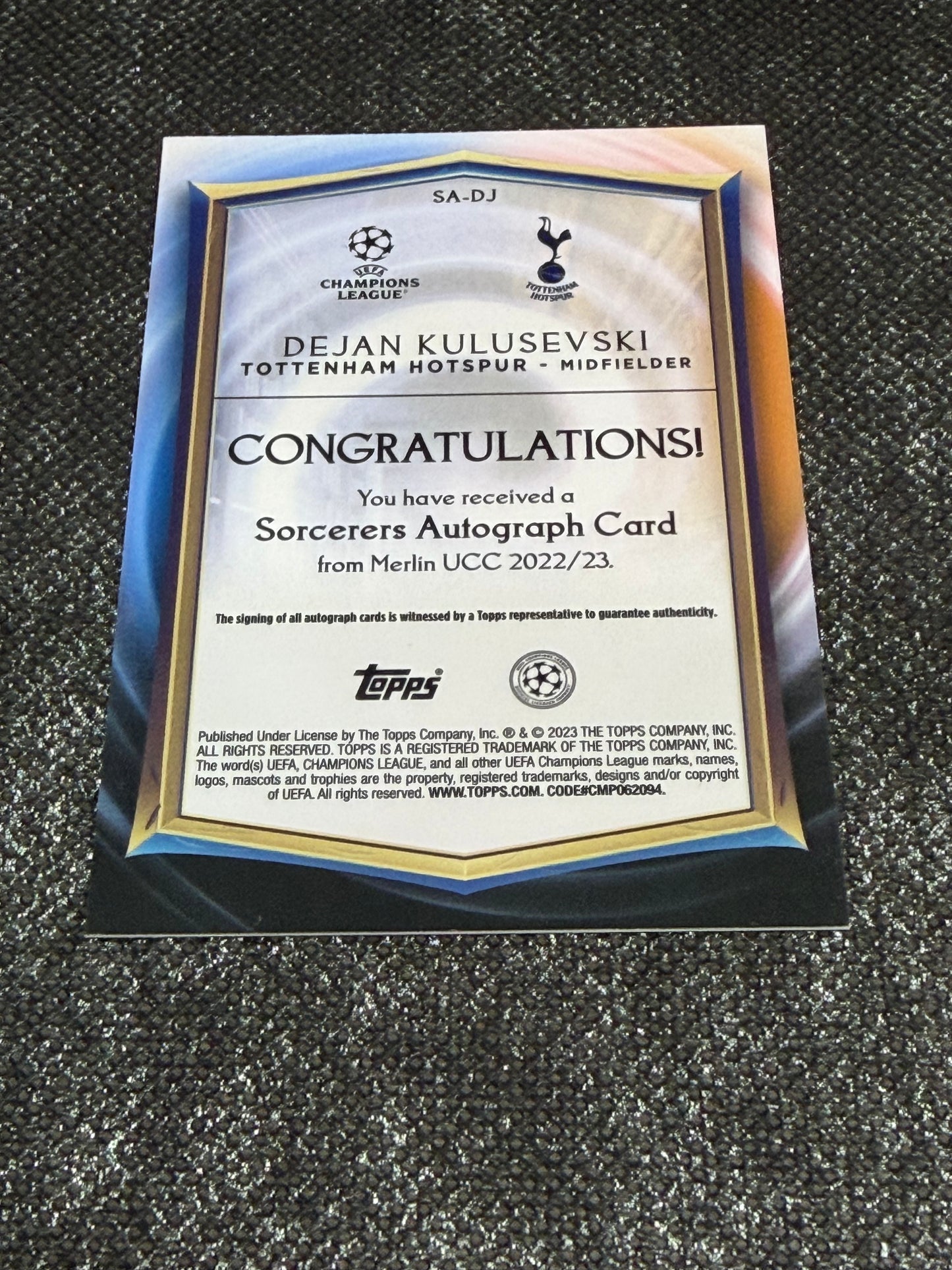 2022-23 Topps Merlin UCC Sorcerers Autograph Card Orange 11/25 - Dejan Kulusevski