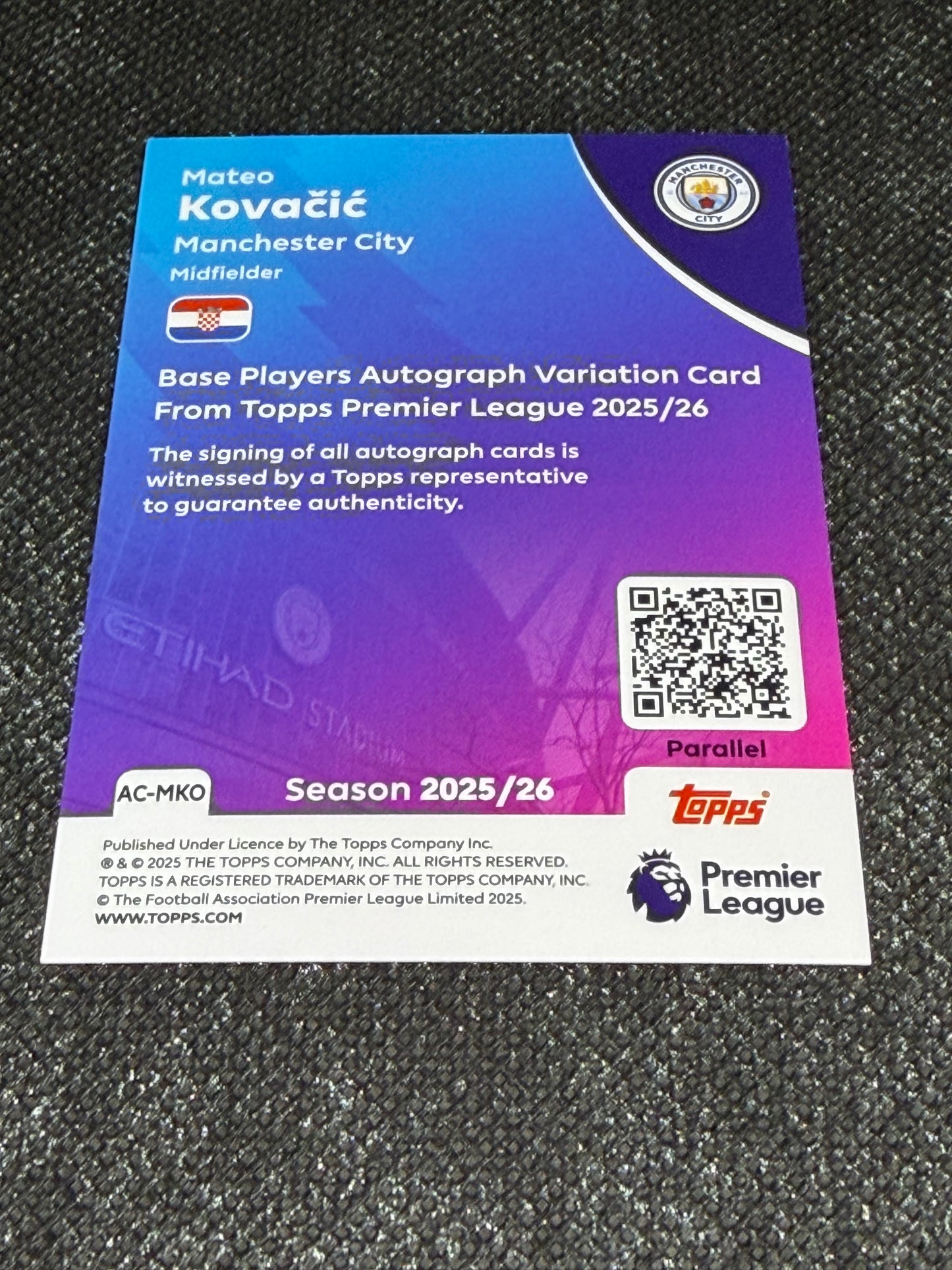 025-26 Topps Premier League Base Players Autograph Variation Orange 15/25 - Mateo Kovacic