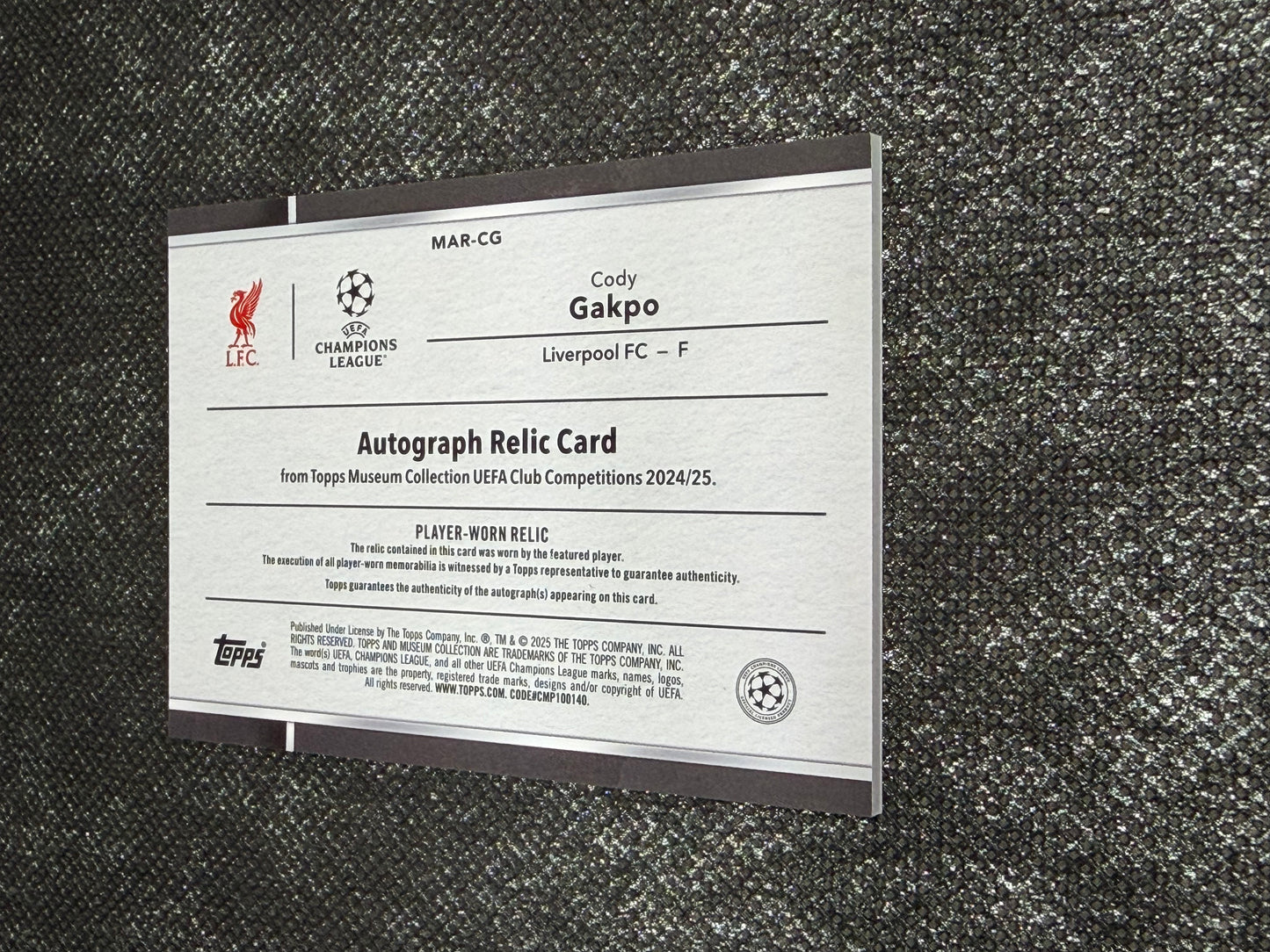 2024-25 Topps Museum Collection UEFA Club Competitions Autograph Relic Card 23/25 - Cody Gakpo