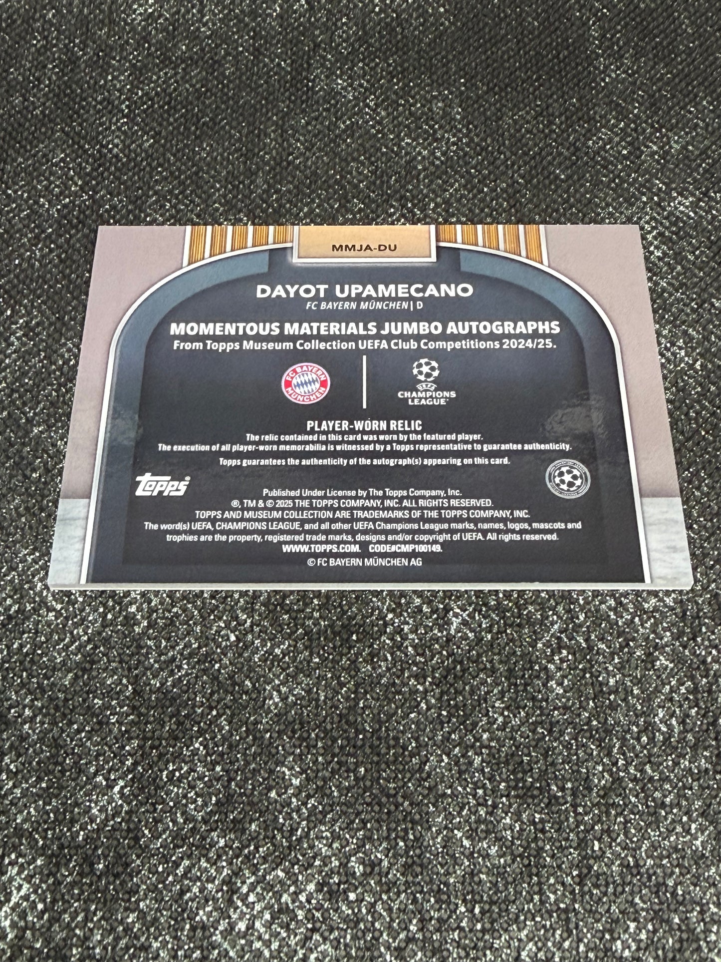2024-25 Topps Museum Collection UEFA Champions League Momentous Materials Jumbo Autographs 066/199 - Dayot Upamecano