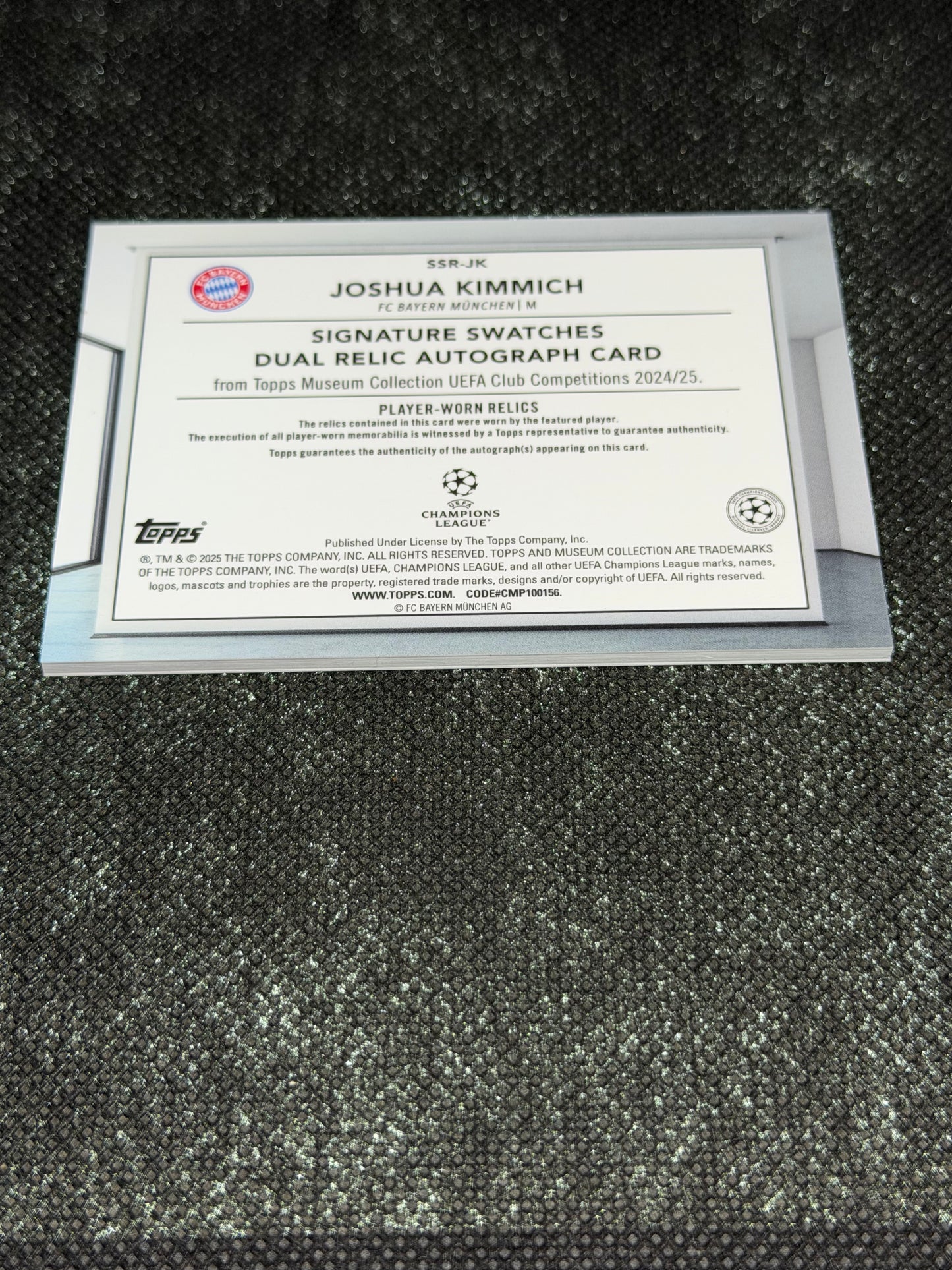 2024-25 Topps Museum Collection UEFA Club Competitions Signature Swatches Dual Relic Autograph Card 02/25 - Joshua Kimmich