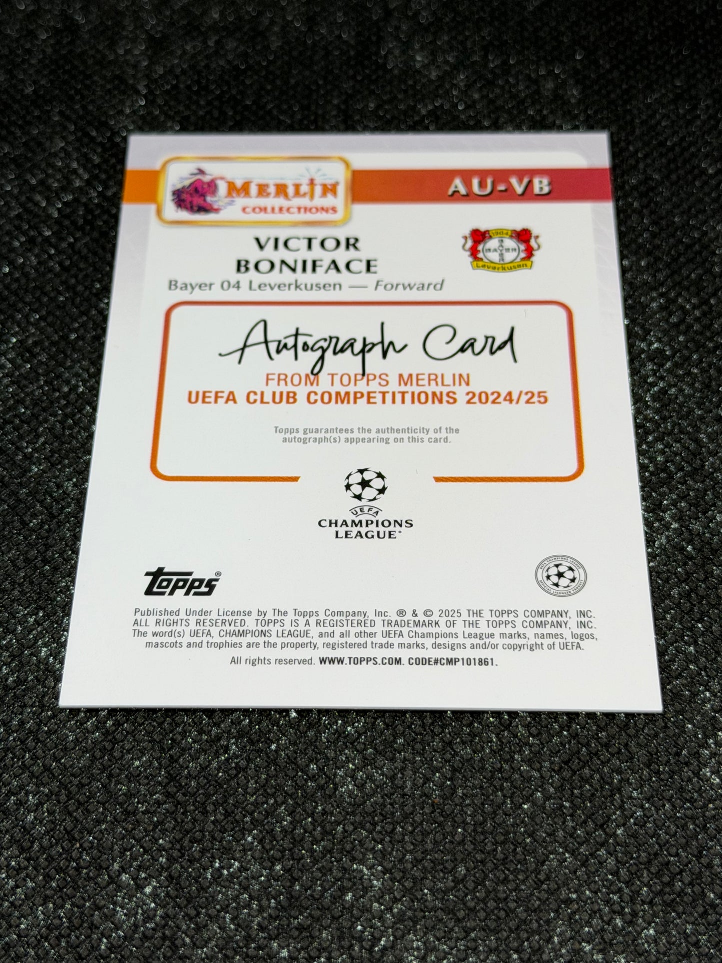 2024-25 Topps Merlin UEFA Club Competitions Autograph Card Orange Mojo 22/25 - Victor Boniface