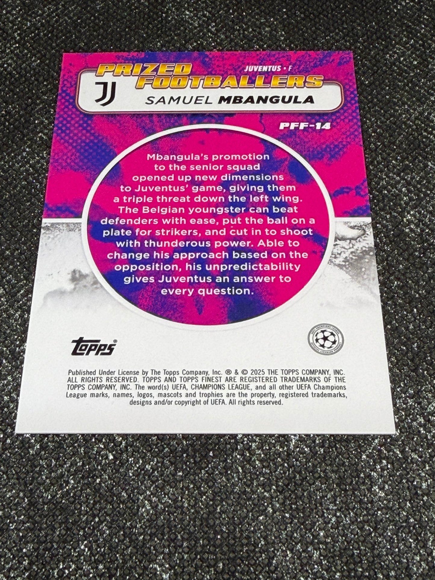 2024-25 Topps Finest UCC Prized Footballers Fusion Blue/Gold RC (Case Hit) - Samuel Mbangula