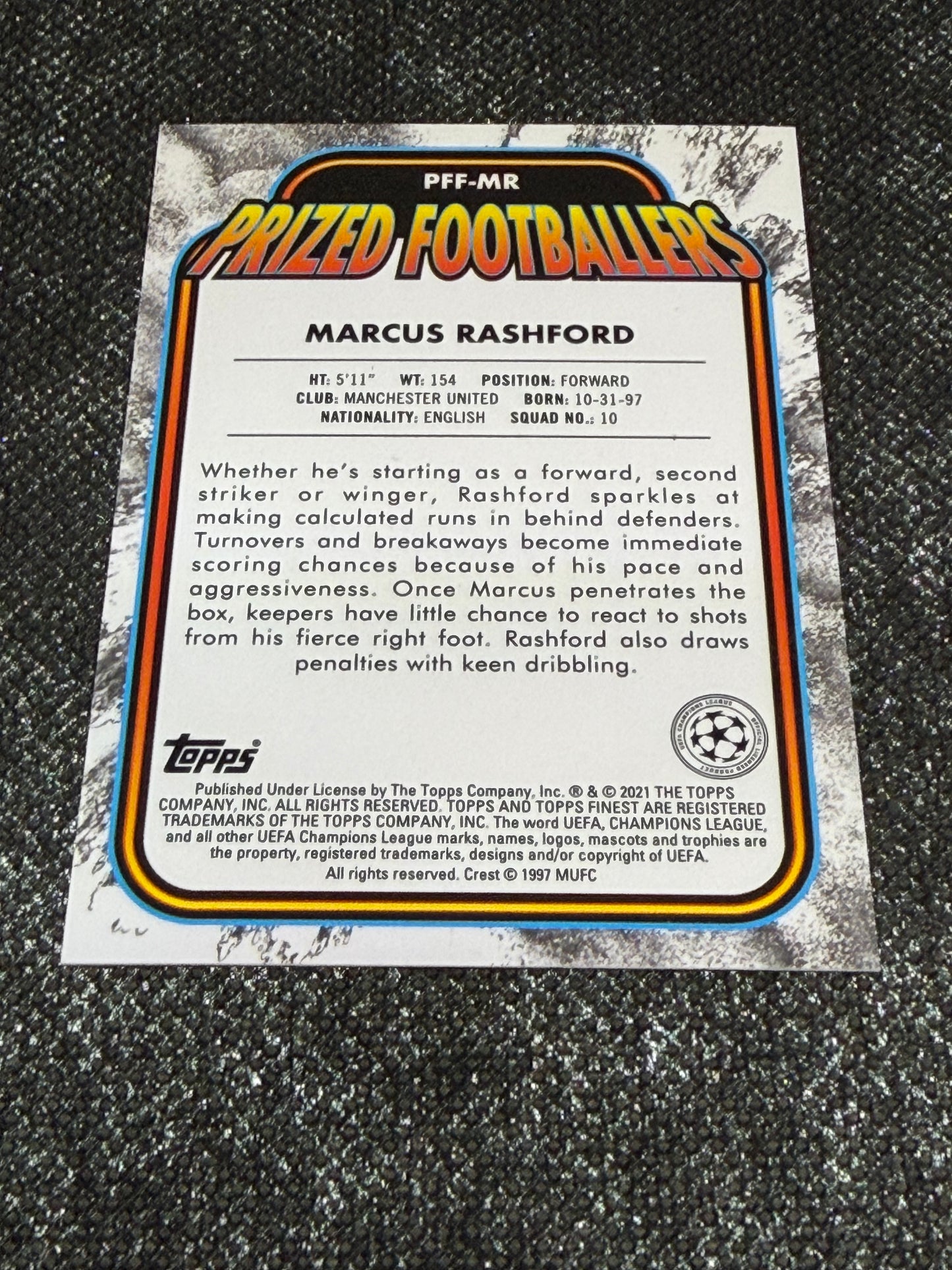 2020-21 Topps Finest UCC Prized Footballers Fusion Yellow/Red (Case Hit) - Marcus Rashford