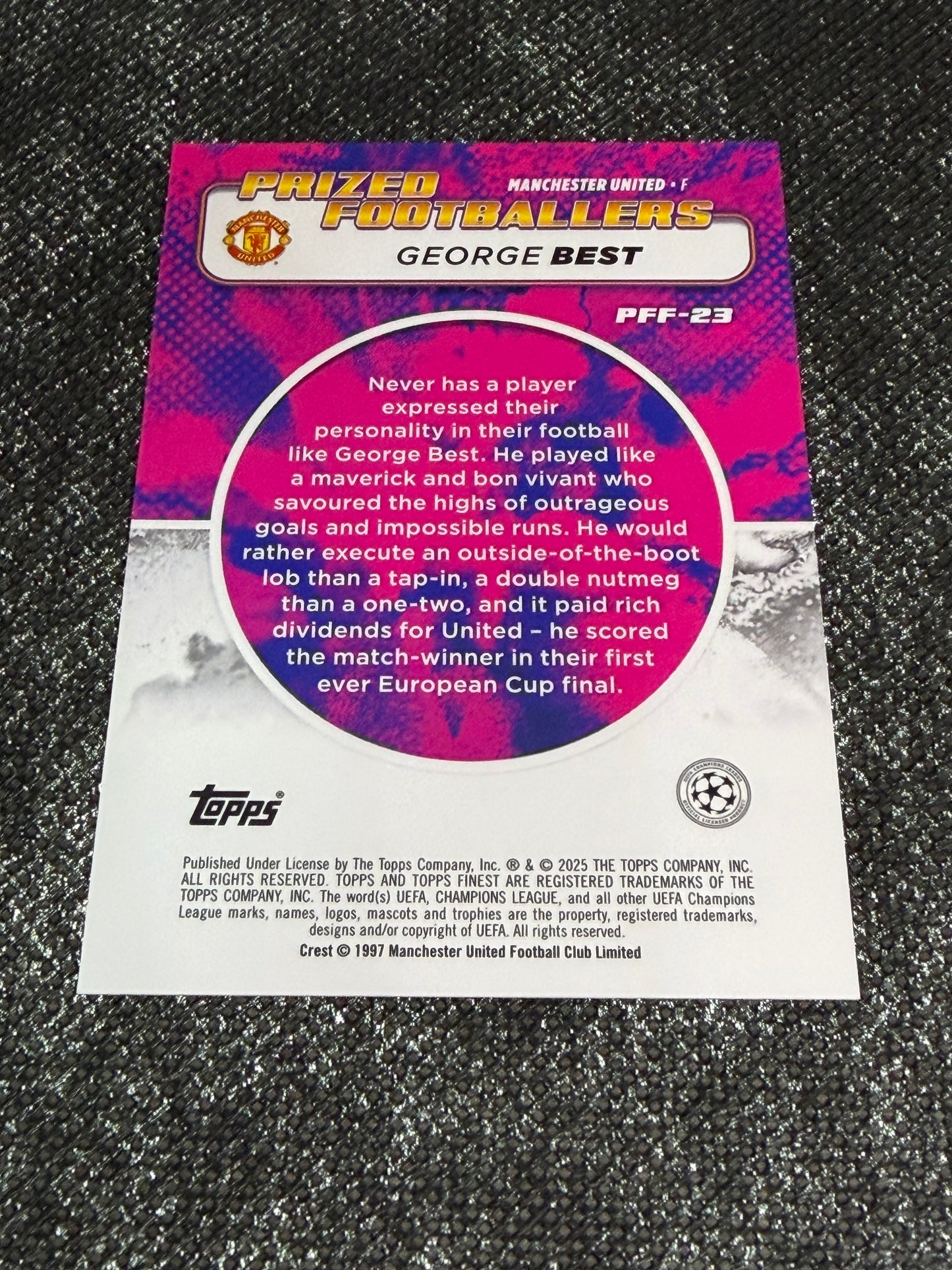 2024-25 Topps Finest UCC Prized Footballers Fusion Red/Blue (Case Hit) - George Best