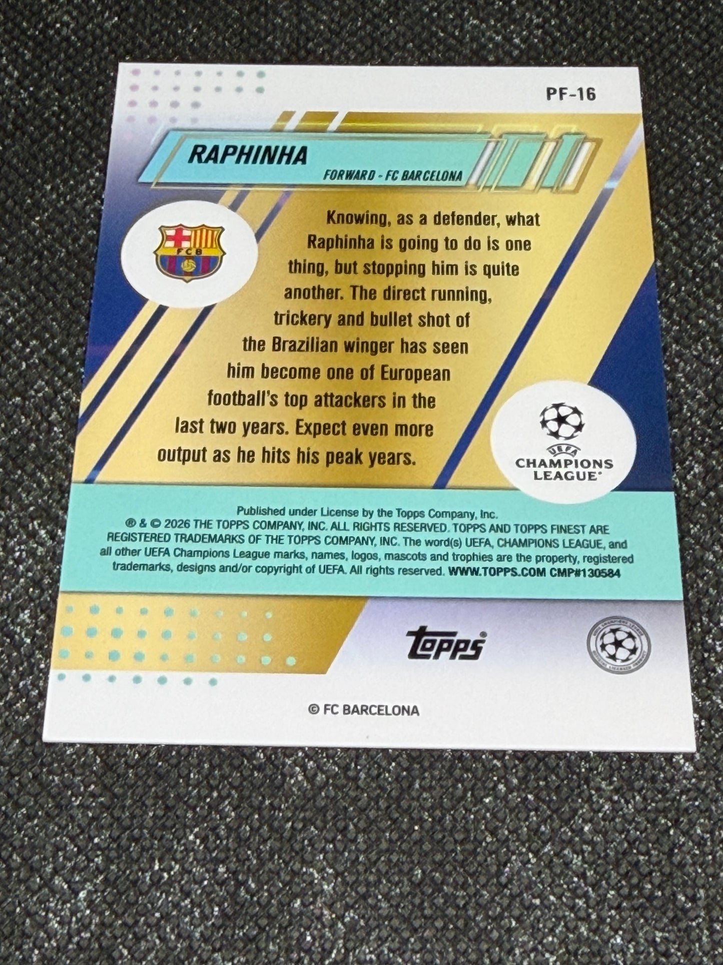 2025-26 Topps Finest UCC Prized Footballers Insert Green 69/99 - Raphinha