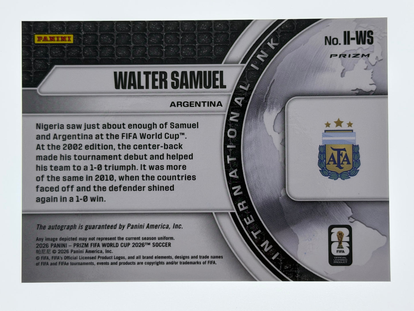 2026 Panini - Prizm FIFA World Cup 2026 Soccer International Ink Silver Wave - Walter Samuel