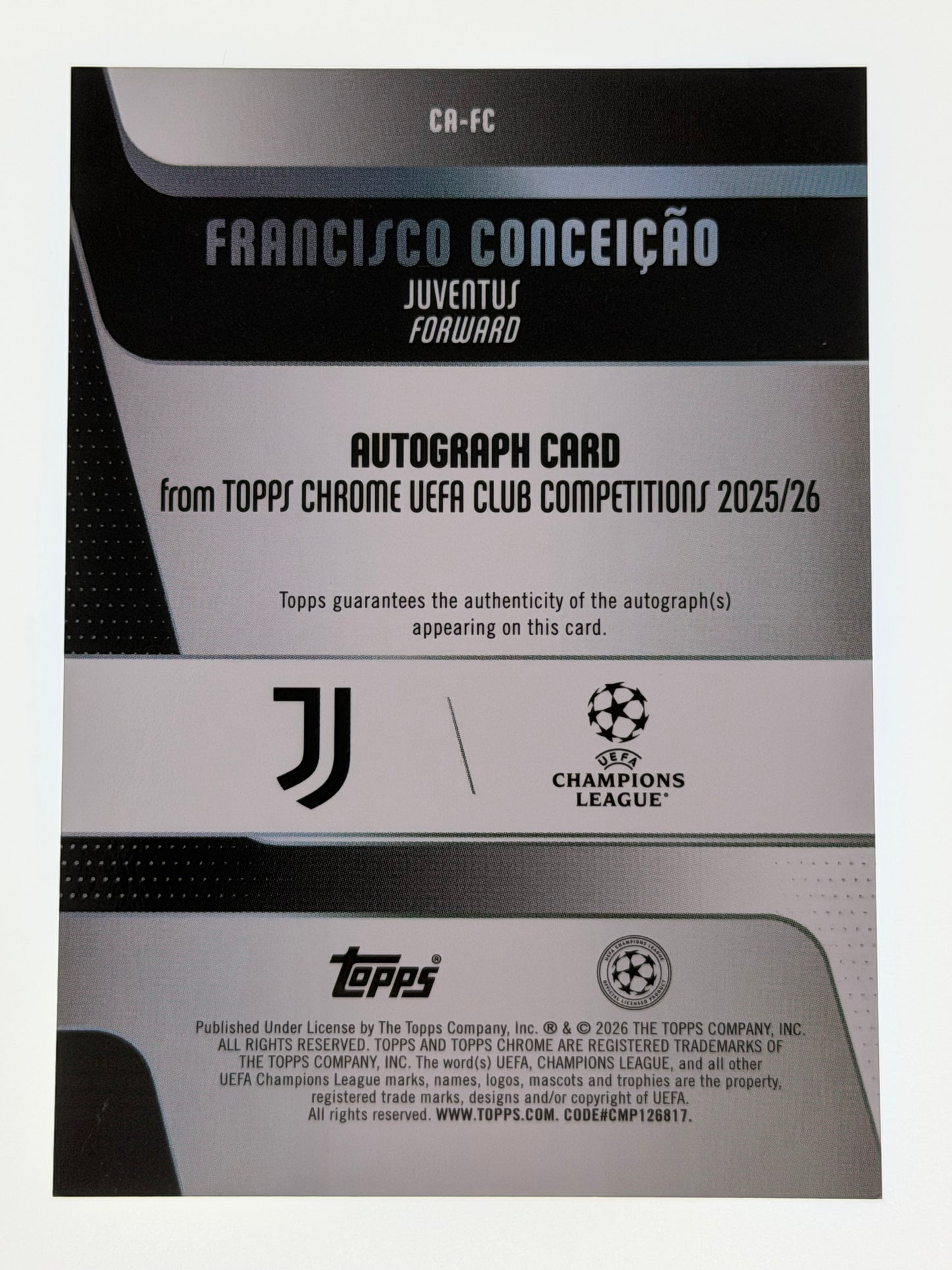 2025-26 Topps UEFA Club Competitions Autograph Card Blue Lava 136/150 - Francisco Conceicao