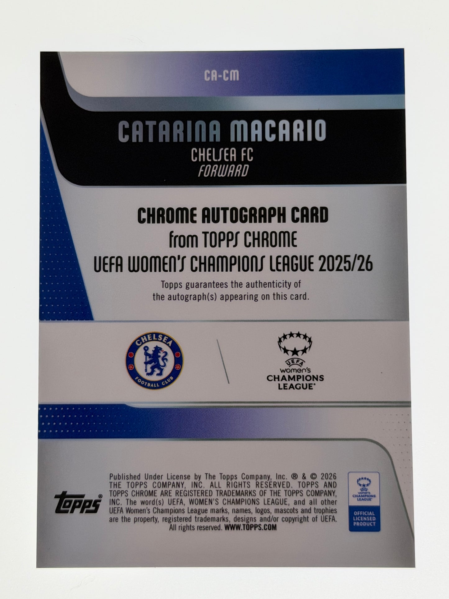 2025-26 Topps Chrome UEFA Women's Champions League Autograph Card Purple Wave 58/75 - Catarina Macario