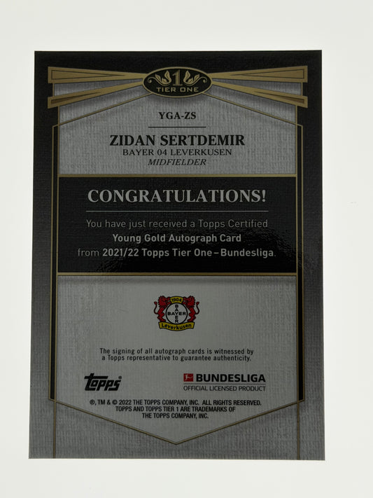 2021-22 Topps Tier One - Bundesliga Young Gold Autograph 12/50 RC - Zidan Sertdemir